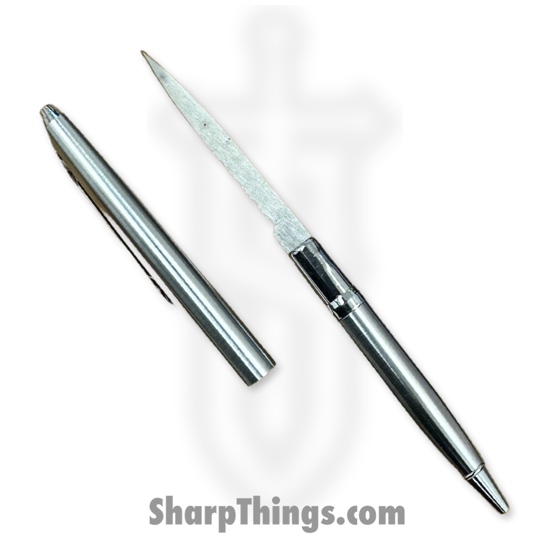 Razor Tactical - RT-7373-SIL - Pen Knife - Part Serrated - Black Ink Ballpoint - Silver - Image 6