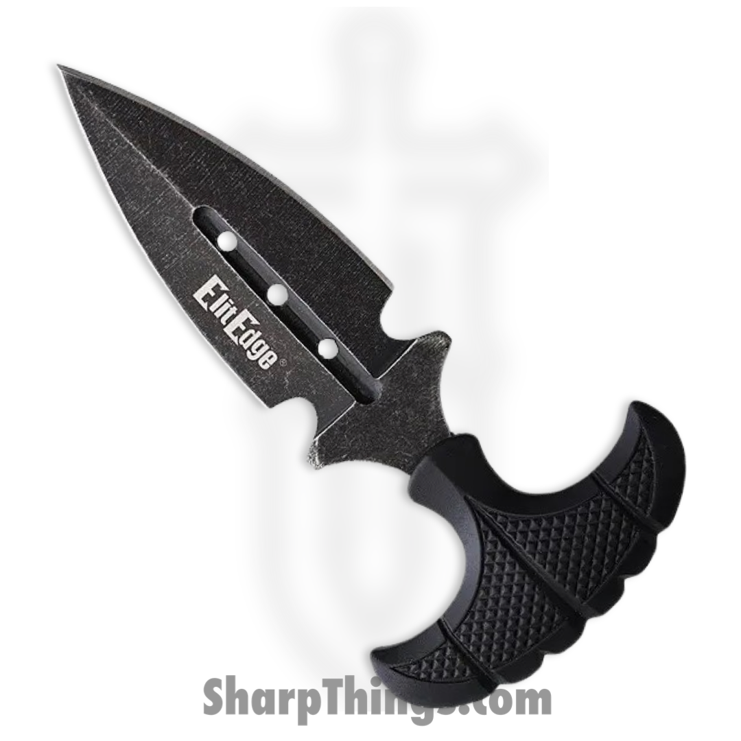 ElitEdge - EE20641SW - Push Dagger - Fixed Blade Knife - Stainless Stonewash Dagger - Nylon - Black