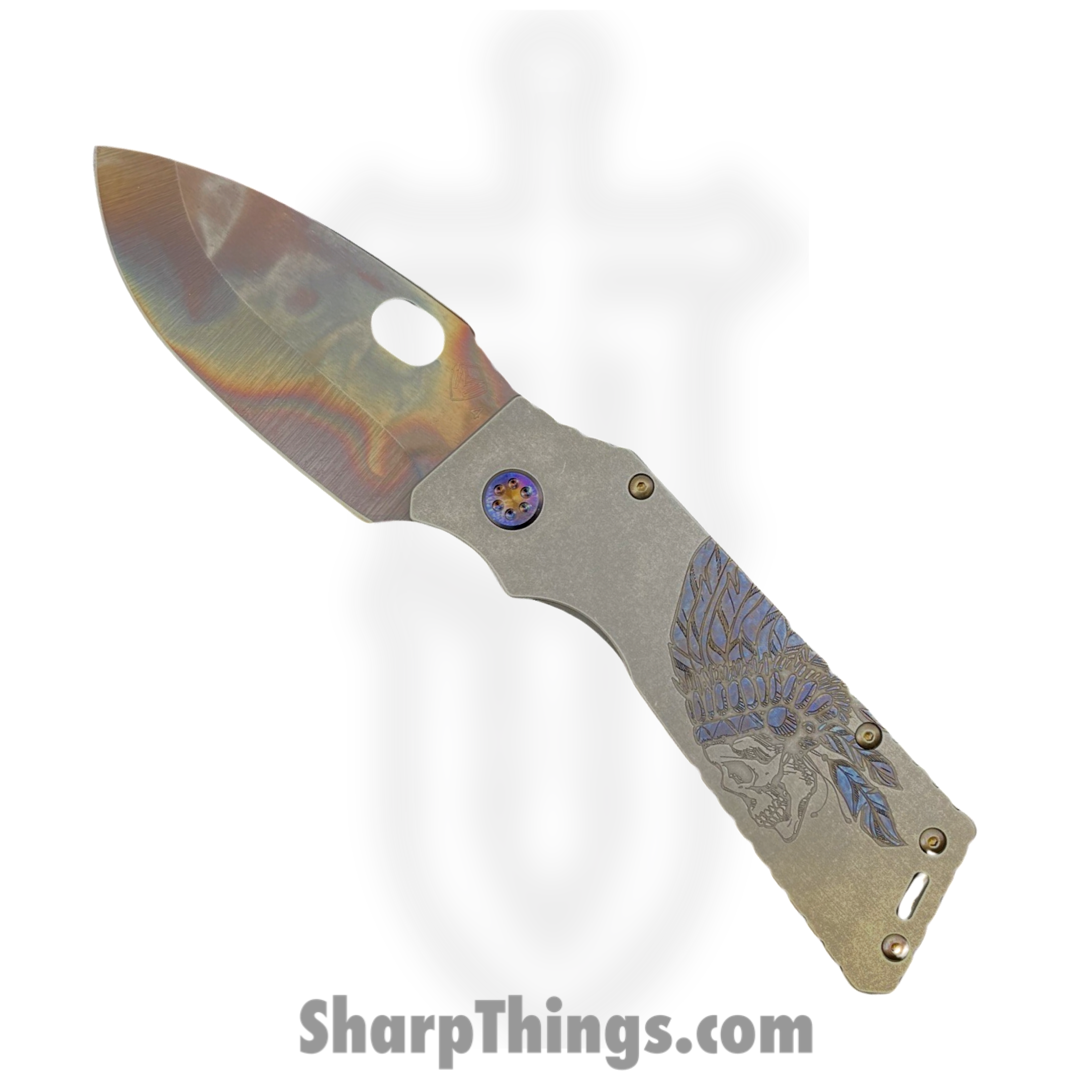 Medford Knife and Tool - MK0144VQ-30PV-TFCF-Q4 - TFF-1 - Folding Knife - S45VN Vulcan Drop Point - Titanium - "Indian w/Headdress"