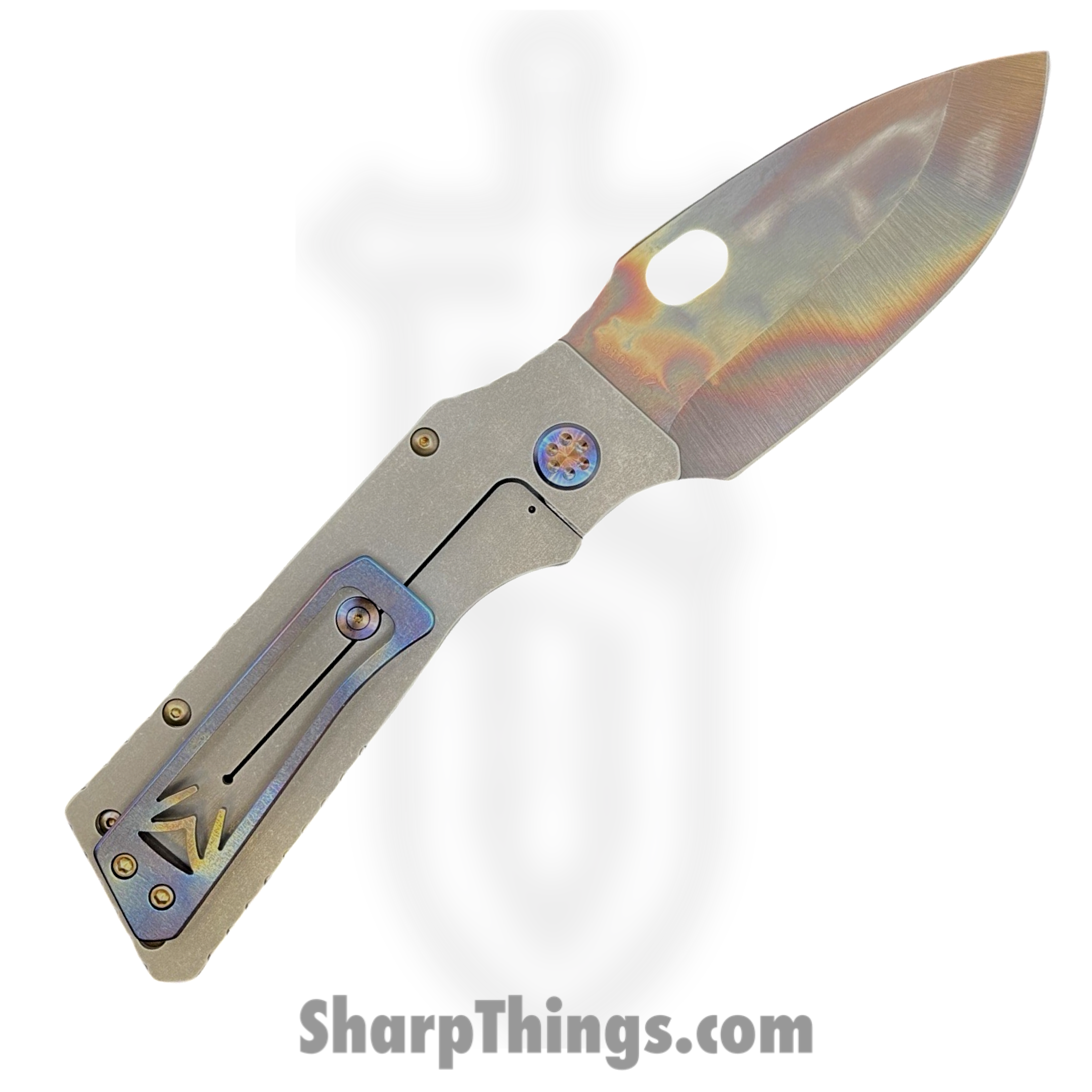 Medford Knife and Tool - MK0144VQ-30PV-TFCF-Q4 - TFF-1 - Folding Knife - S45VN Vulcan Drop Point - Titanium - "Indian w/Headdress" - Image 2