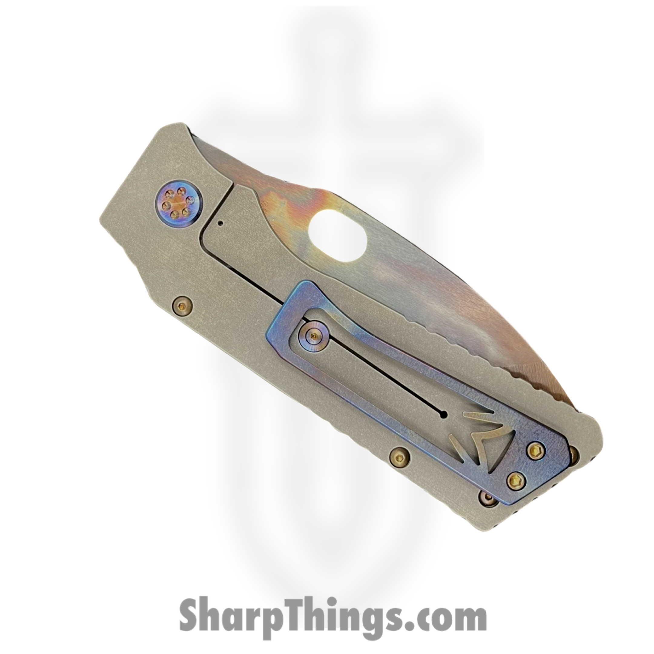 Medford Knife and Tool - MK0144VQ-30PV-TFCF-Q4 - TFF-1 - Folding Knife - S45VN Vulcan Drop Point - Titanium - "Indian w/Headdress" - Image 6