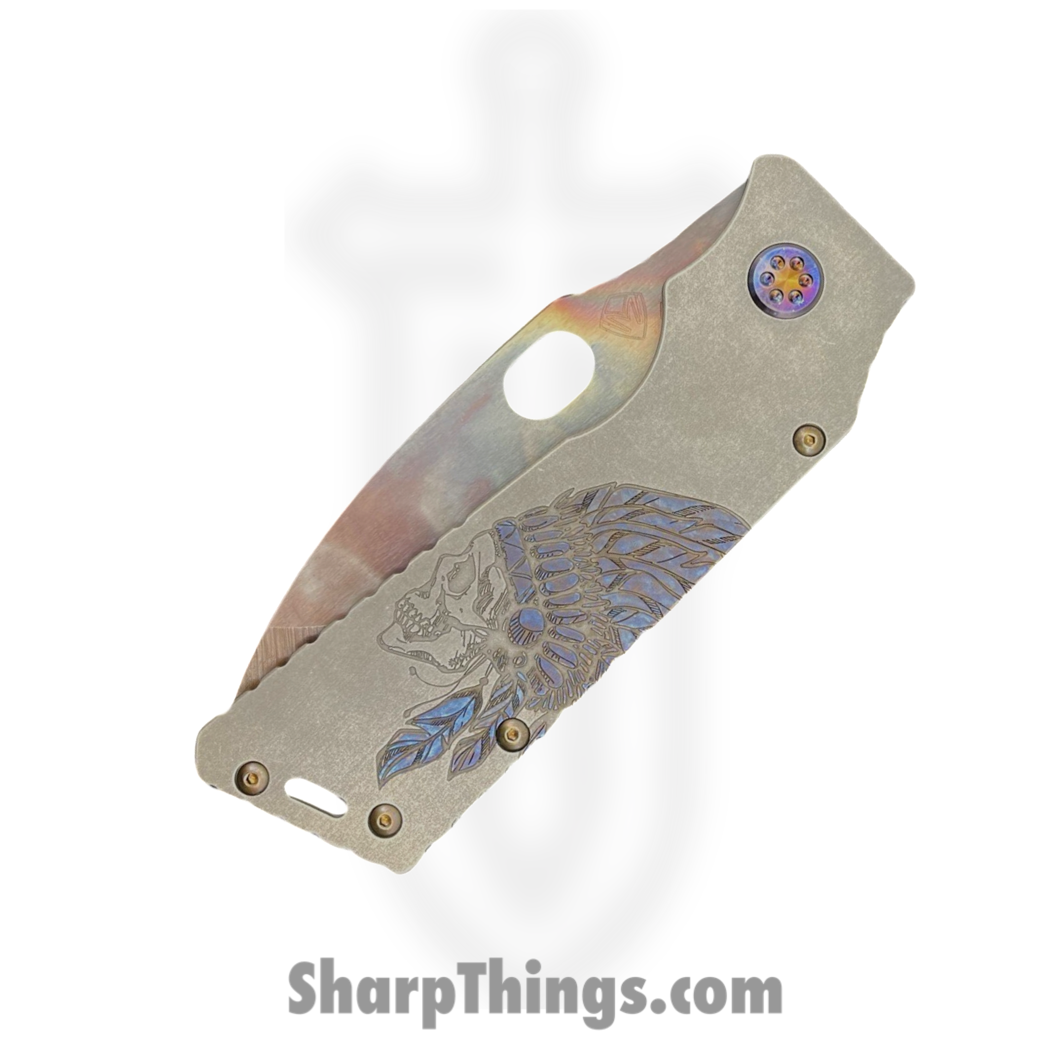 Medford Knife and Tool - MK0144VQ-30PV-TFCF-Q4 - TFF-1 - Folding Knife - S45VN Vulcan Drop Point - Titanium - "Indian w/Headdress" - Image 3