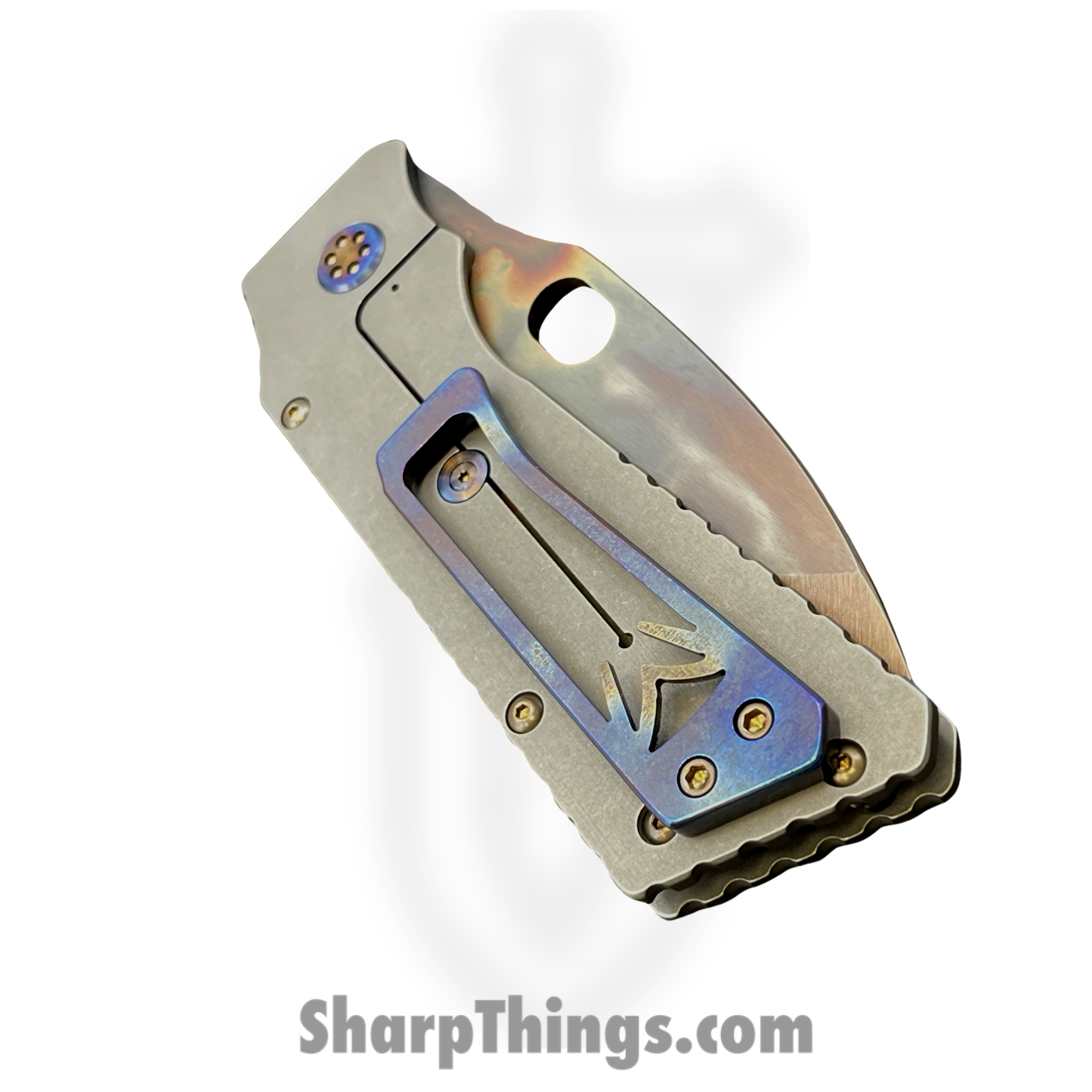 Medford Knife and Tool - MK0144VQ-30PV-TFCF-Q4 - TFF-1 - Folding Knife - S45VN Vulcan Drop Point - Titanium - "Indian w/Headdress" - Image 5