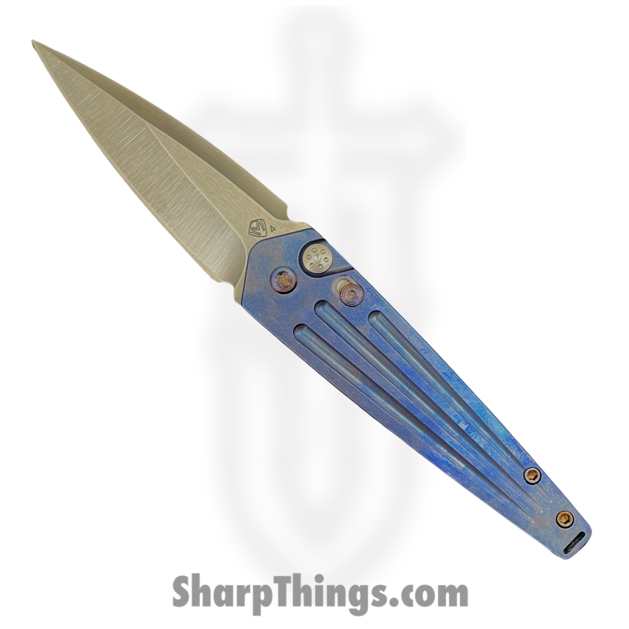 Medford Knife and Tool - MK2094TQ-37A2-TFCF-BP - Nosferatu Auto - Automatic Knife - S45VN Tumbled Dagger - Titanium - Blue