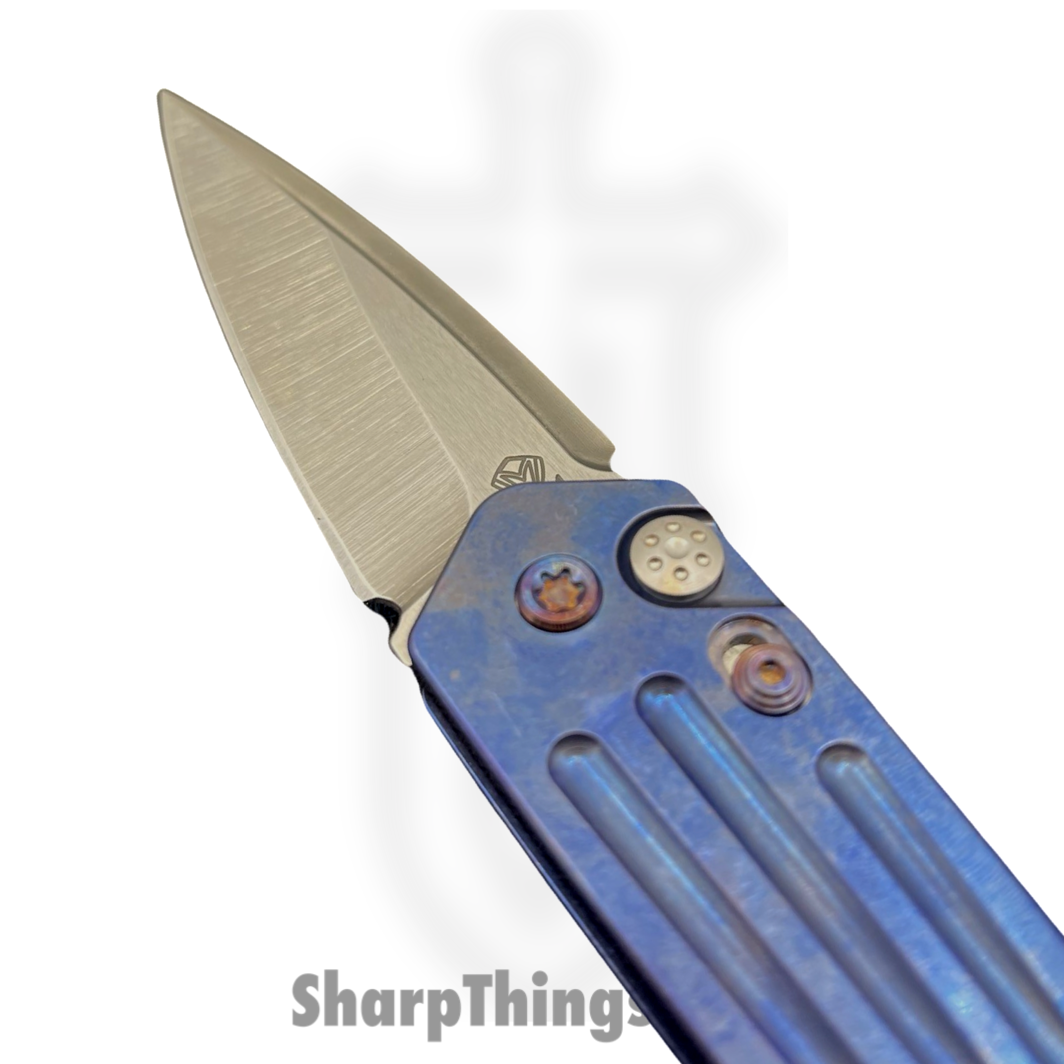Medford Knife and Tool - MK2094TQ-37A2-TFCF-BP - Nosferatu Auto - Automatic Knife - S45VN Tumbled Dagger - Titanium - Blue - Image 3