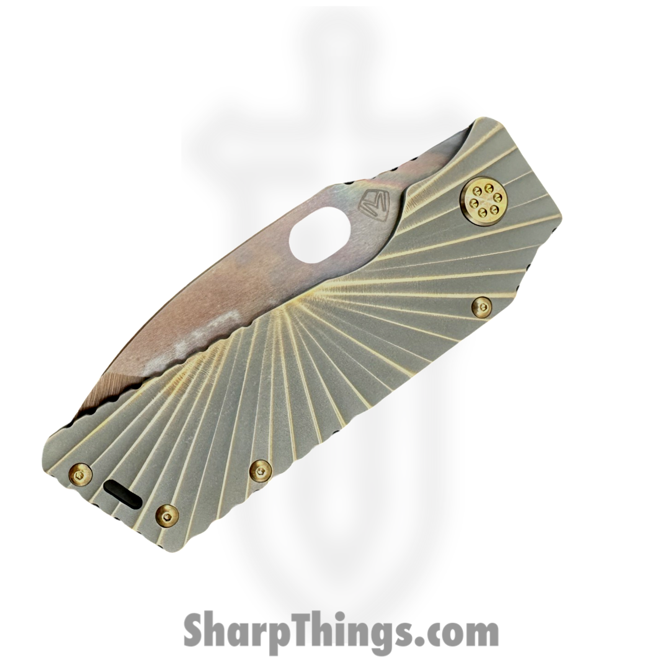 Medford Knife and Tool - MK0144VQ-36A1-T1C1-Q4 - TFF-1 - Folding Knife - S45VN Vulcan Drop Point - BB/Cement with Bronze "Rising Sun" - Bronze - Image 3