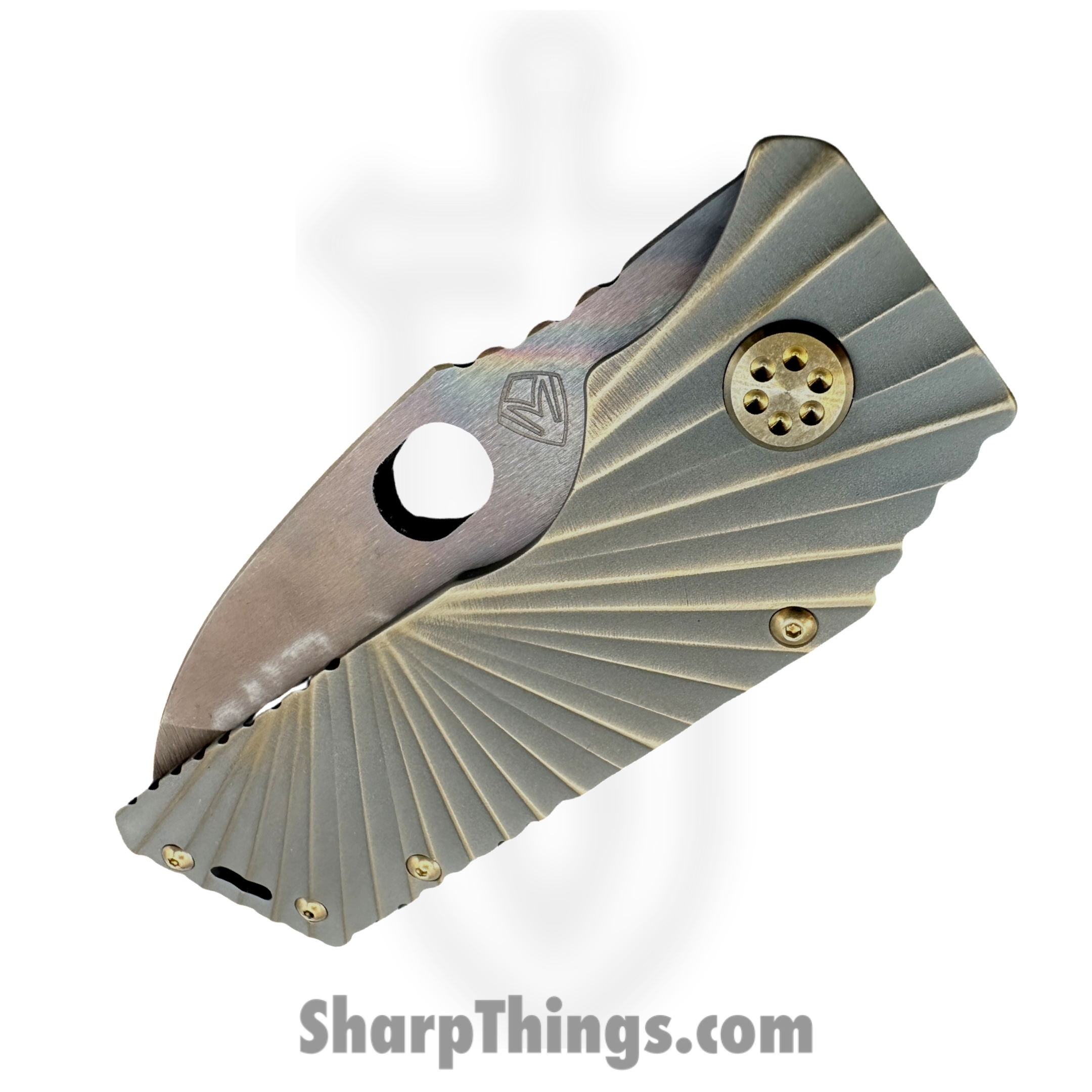 Medford Knife and Tool - MK0144VQ-36A1-T1C1-Q4 - TFF-1 - Folding Knife - S45VN Vulcan Drop Point - BB/Cement with Bronze "Rising Sun" - Bronze - Image 5