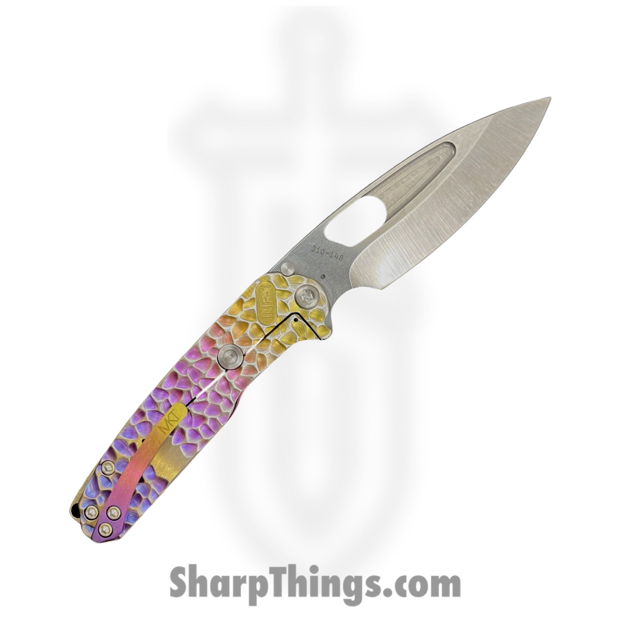 Medford Knife and Tool - MK0314TQ-03A5-TFCF-BN - Infraction - Folding Knife - S45VN Tumbled Drop Point - Titanium - Multi Etch/Ano Fade with Silver "Peaks & Valleys" - Image 2