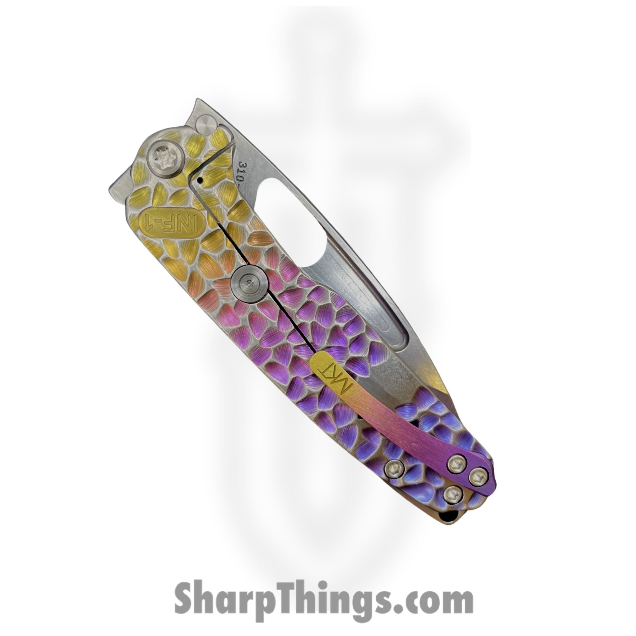 Medford Knife and Tool - MK0314TQ-03A5-TFCF-BN - Infraction - Folding Knife - S45VN Tumbled Drop Point - Titanium - Multi Etch/Ano Fade with Silver "Peaks & Valleys" - Image 6