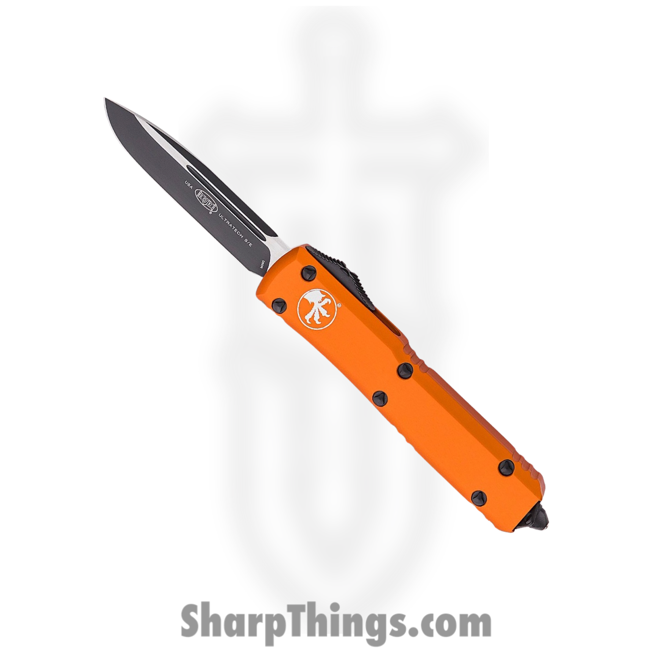 Microtech - 121-1OR - Ultratech - OTF Auto - Black Drop Point - 6061-T6 Aluminum - Orange