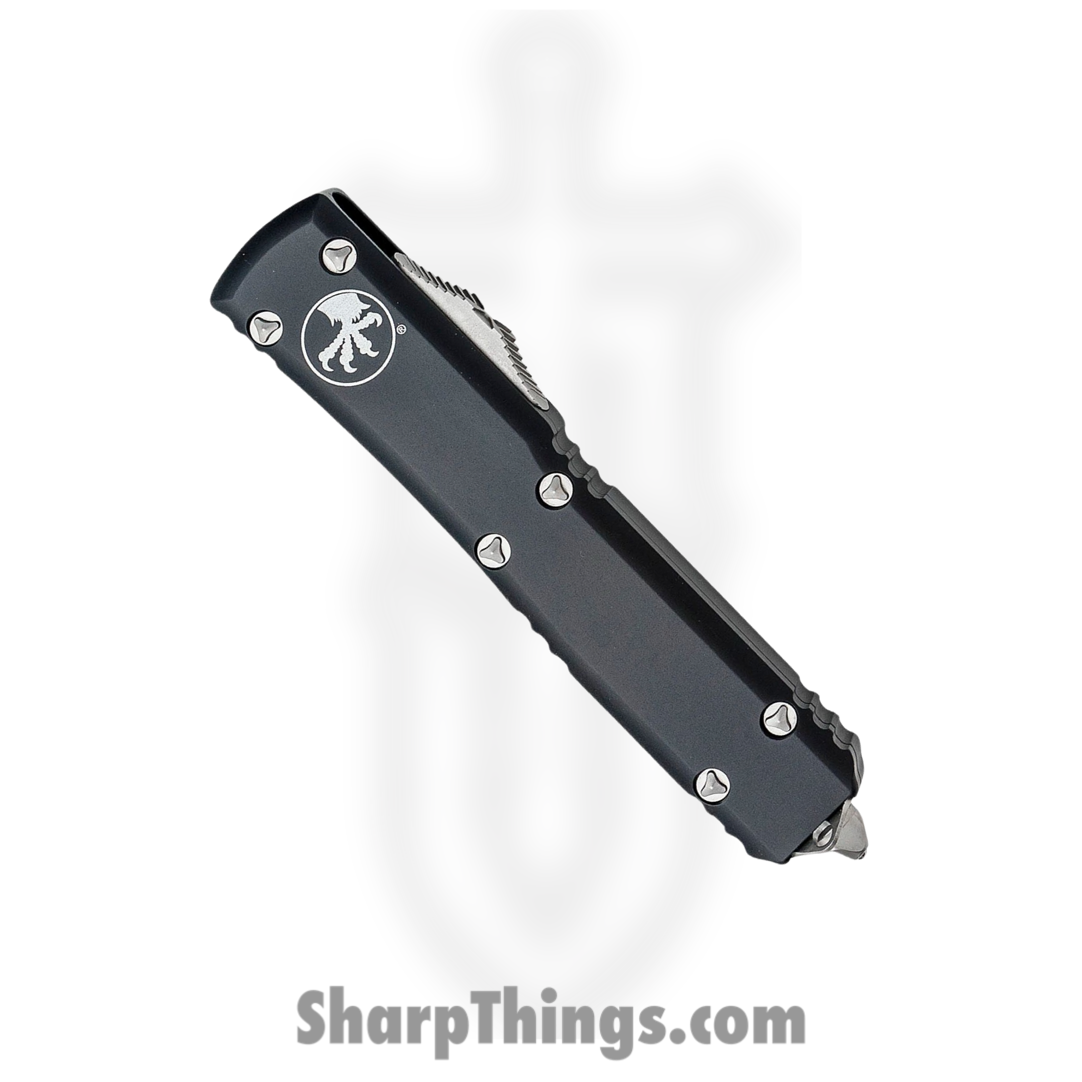 Microtech - 122-12 - Ultratech Serrated - OTF Auto - Stonewash Dagger - 6061-T6 Aluminum - Black - Image 3
