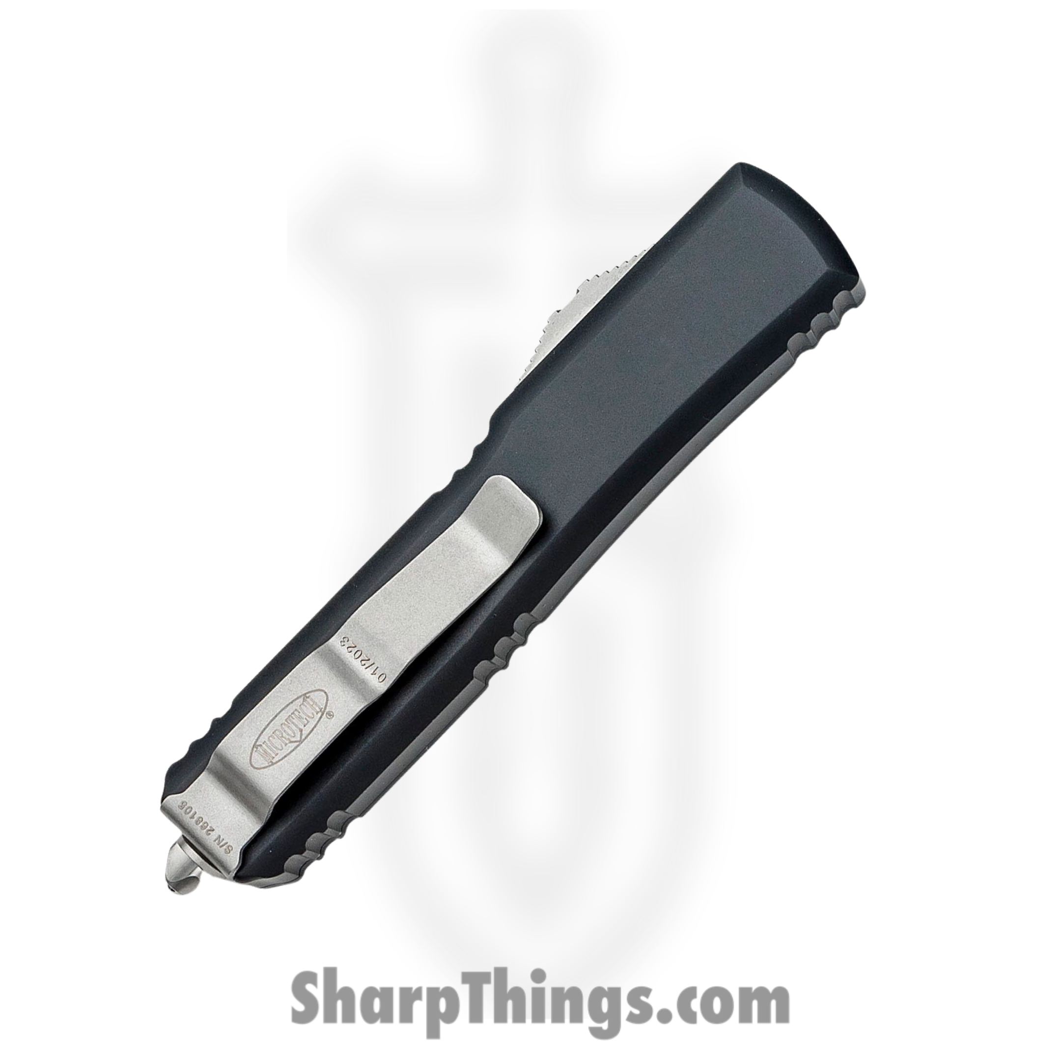 Microtech - 122-12 - Ultratech Serrated - OTF Auto - Stonewash Dagger - 6061-T6 Aluminum - Black - Image 4