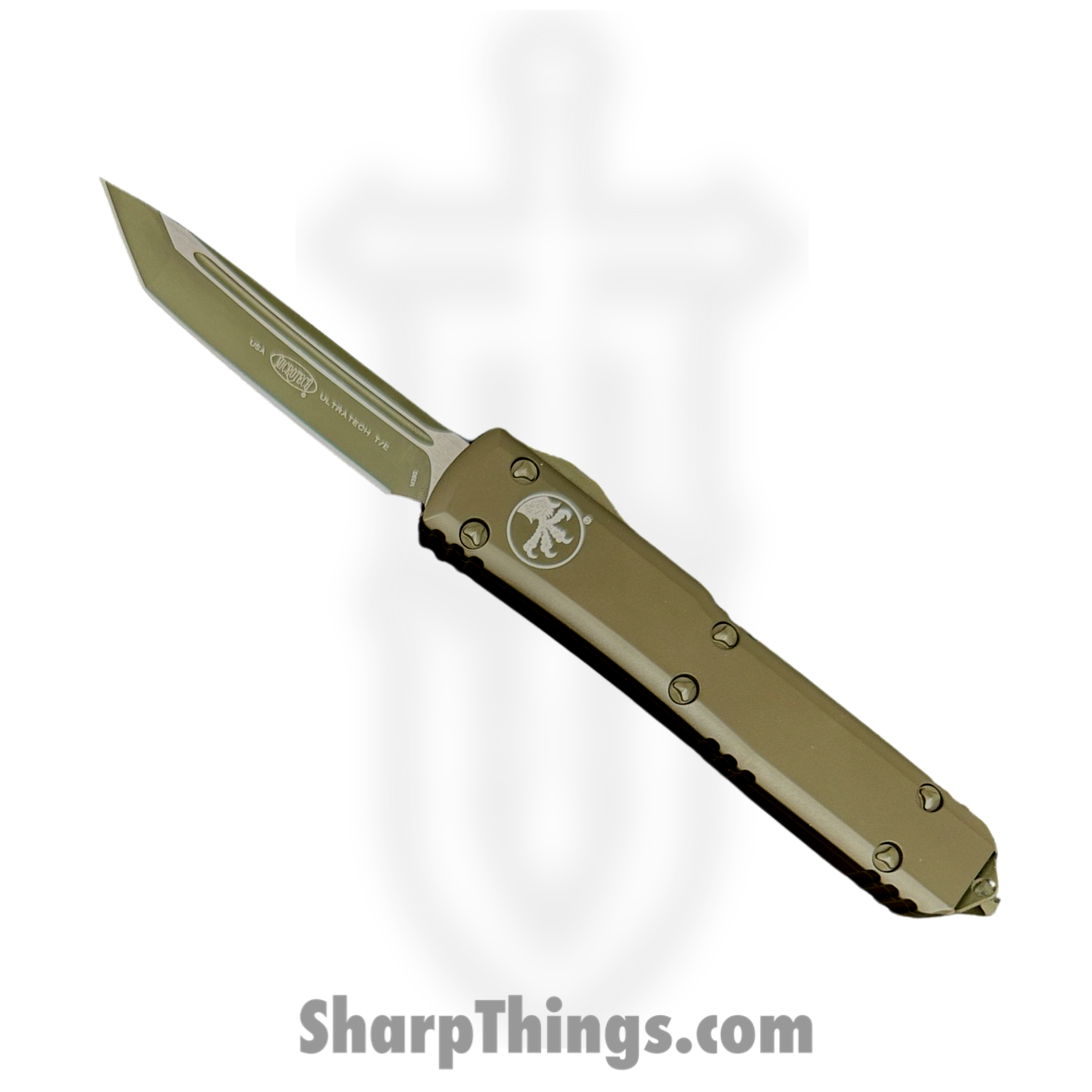 Microtech - 123-1COD - Ultratech - OTF Auto - Elmax, M390, 204P Two Tone Tanto - 6061-T6 Aluminum - OD Green