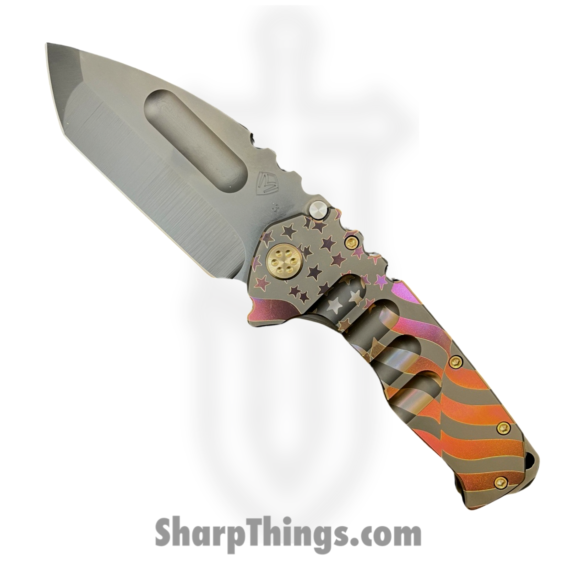 Medford Knife and Tool - MK0133PT-30PV-T1C1-BP - Prae Ti - Folding Knife - 3V PVD Tanto - "Ghost American Flag" and "Peaks & Valleys" Titanium - PVD Bronze