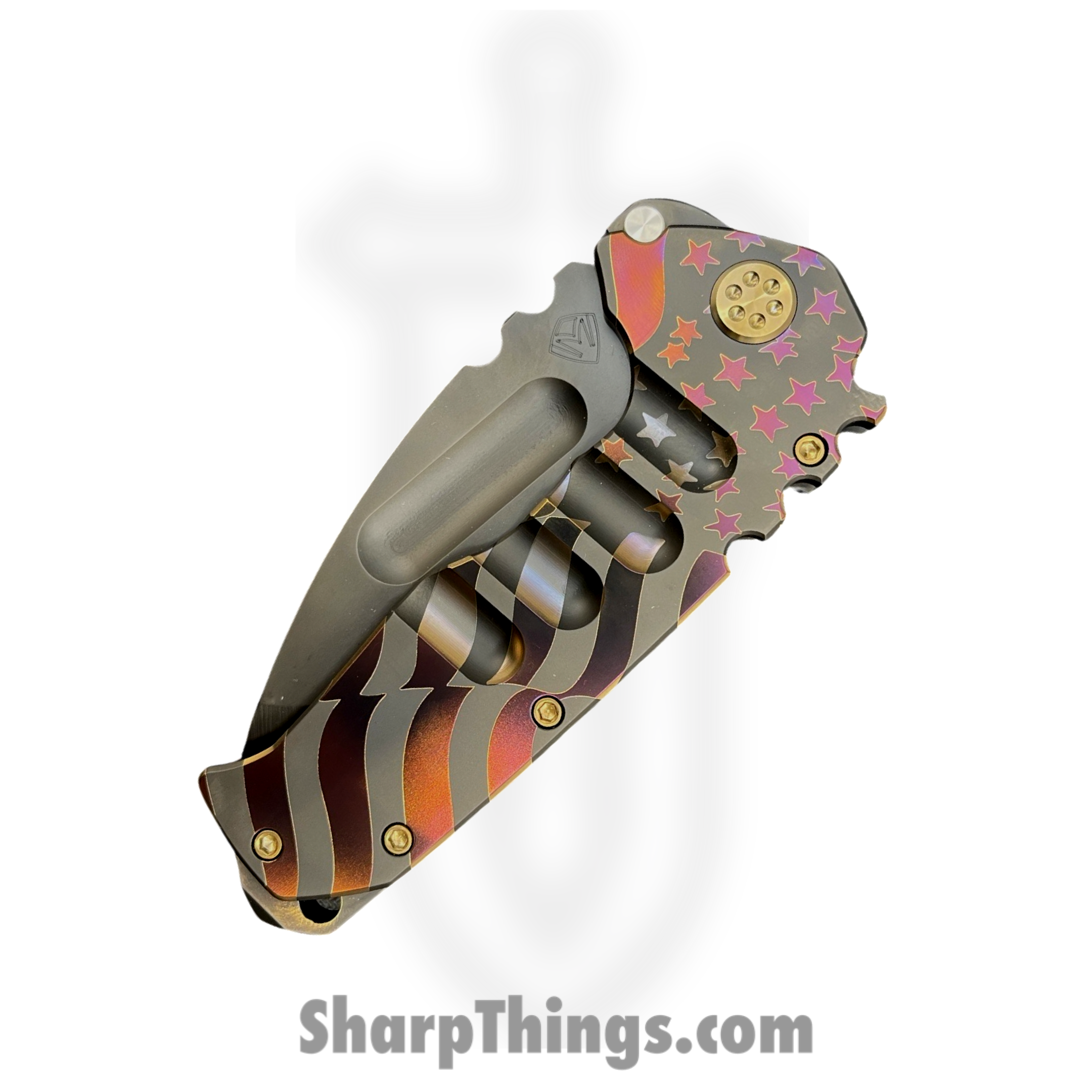 Medford Knife and Tool - MK0133PT-30PV-T1C1-BP - Prae Ti - Folding Knife - 3V PVD Tanto - "Ghost American Flag" and "Peaks & Valleys" Titanium - PVD Bronze - Image 3
