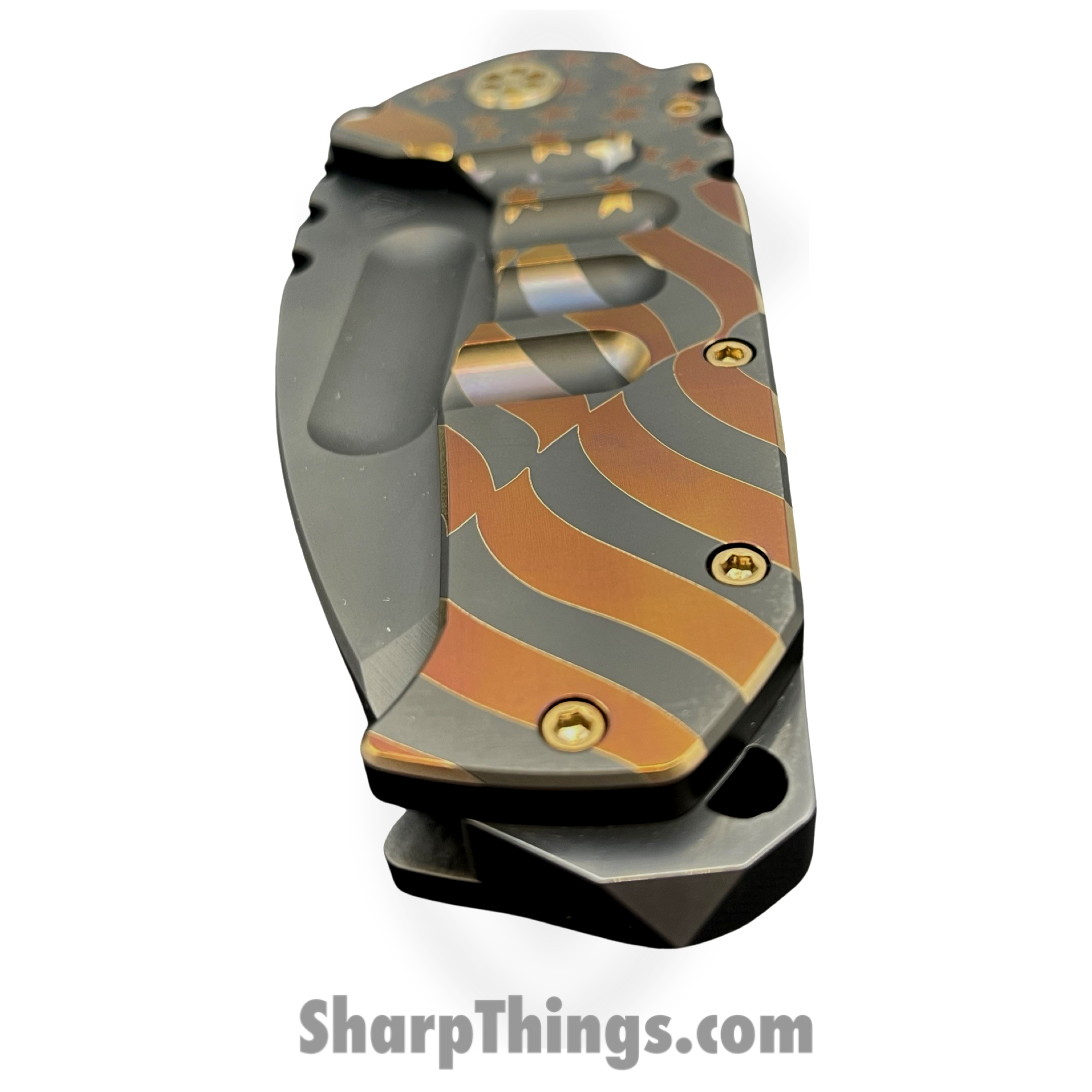 Medford Knife and Tool - MK0133PT-30PV-T1C1-BP - Prae Ti - Folding Knife - 3V PVD Tanto - "Ghost American Flag" and "Peaks & Valleys" Titanium - PVD Bronze - Image 5