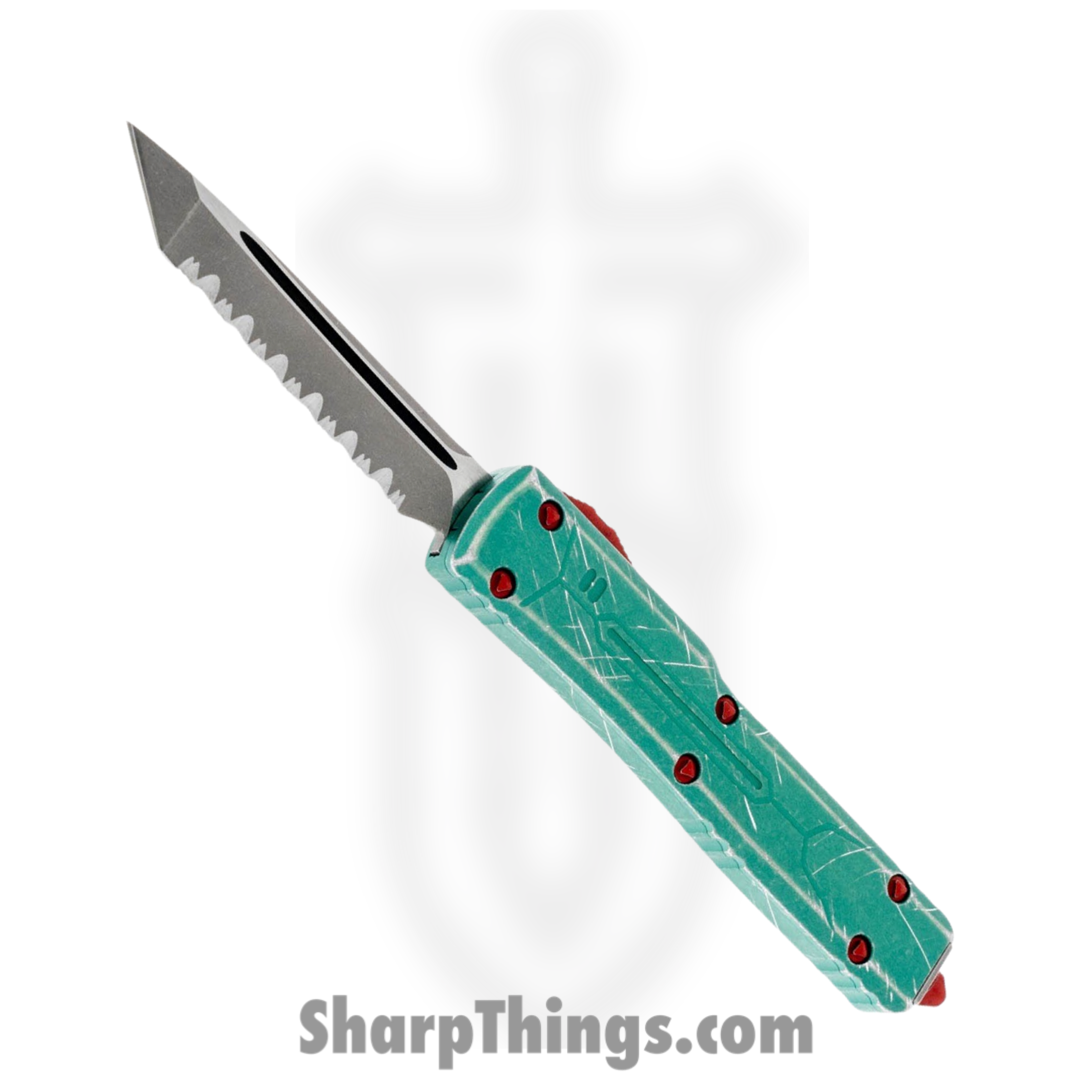 Microtech - 149-12BH - UTX-70 Bounty Hunter Serrated - OTF Auto - Apocalyptic Tanto - 6061-T6 Aluminum - Green Apocalyptic