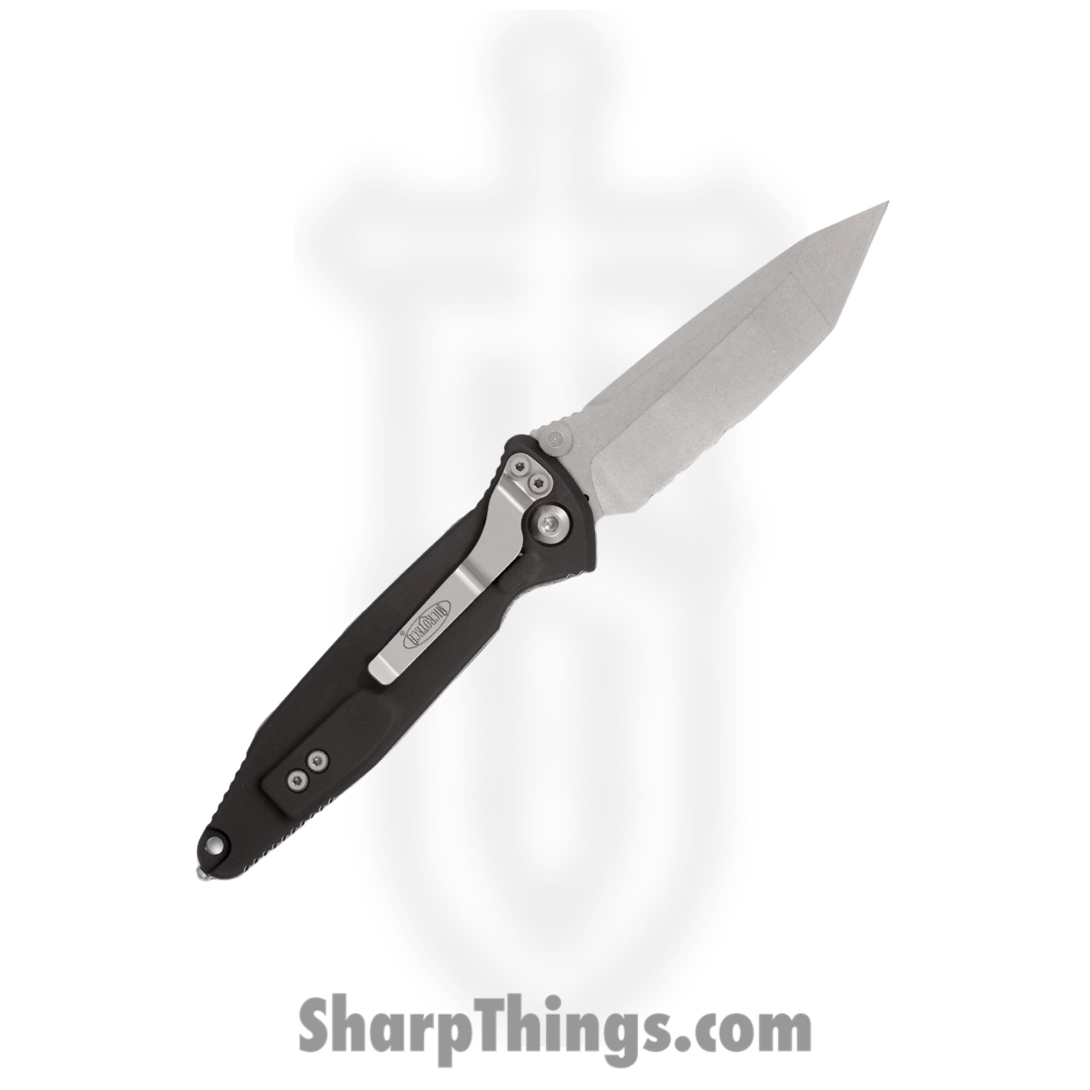 Microtech - 161-11 - Socom Elite - Folding Knife - Stonewash Tanto - 6061-T6 Aluminum with Textured Rubber Inserts - Black - Image 2