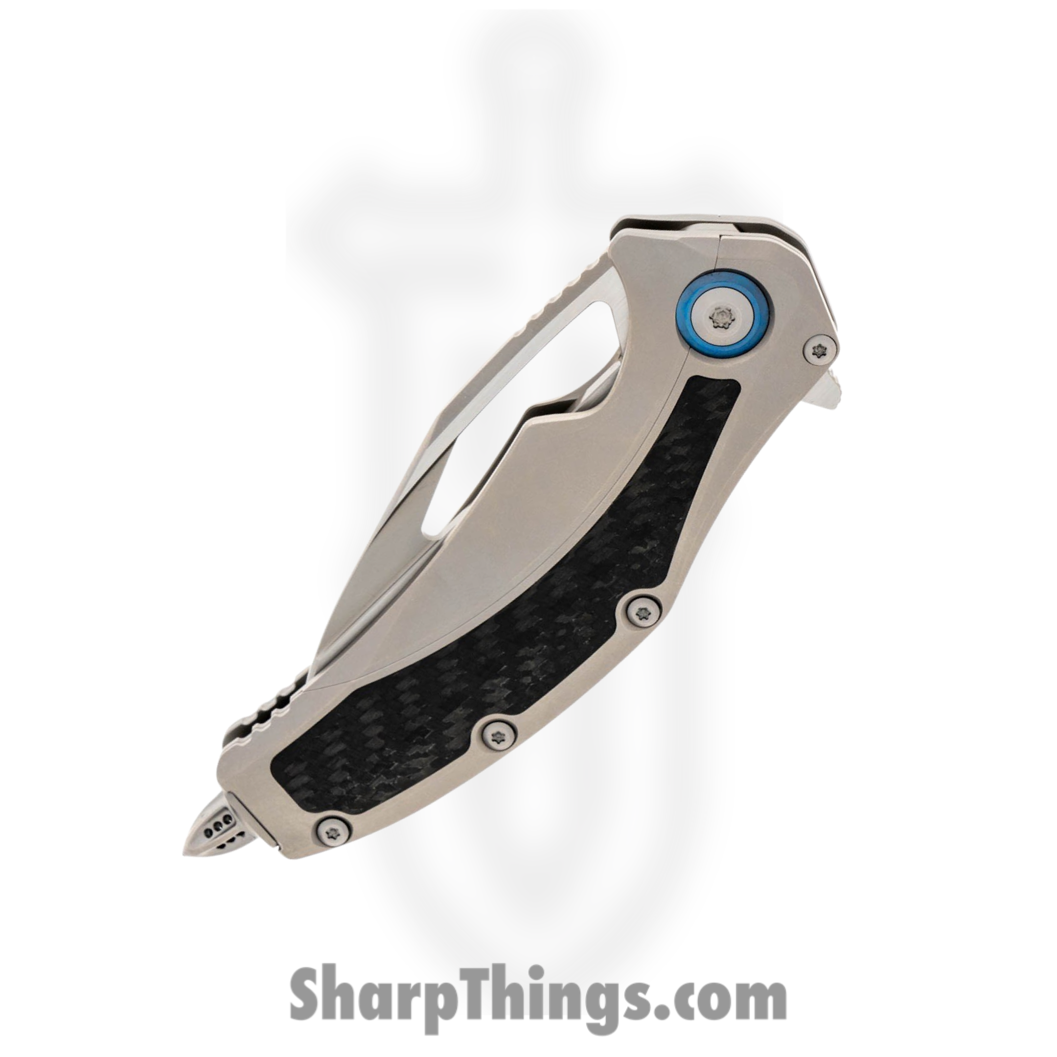 Microtech - 165C-4CFITI - Matrix - Folding Knife - M390 Satin - Titanium with Carbon Fiber Inlay - Stainless Blue - Image 3