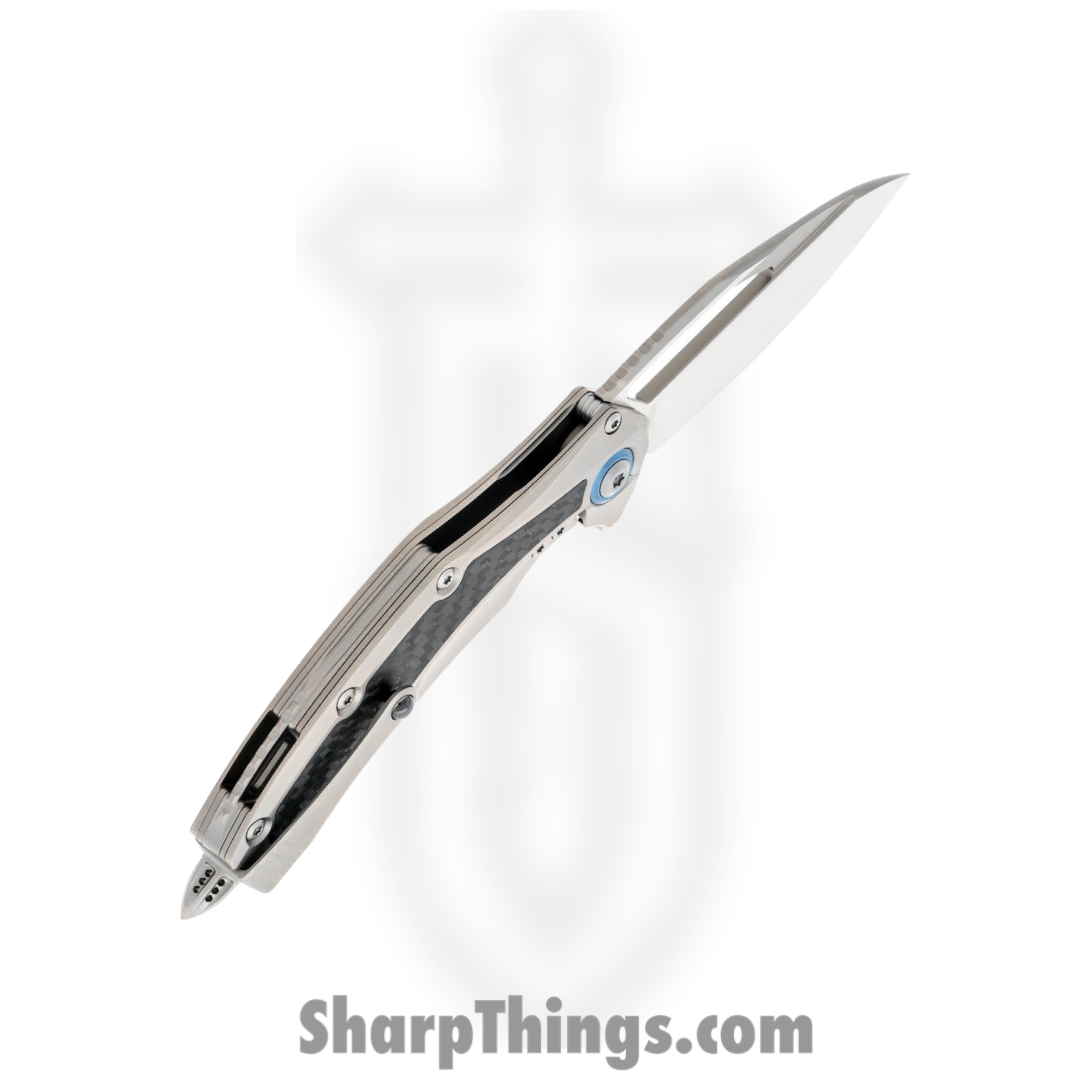 Microtech - 165C-4CFITI - Matrix - Folding Knife - M390 Satin - Titanium with Carbon Fiber Inlay - Stainless Blue - Image 5