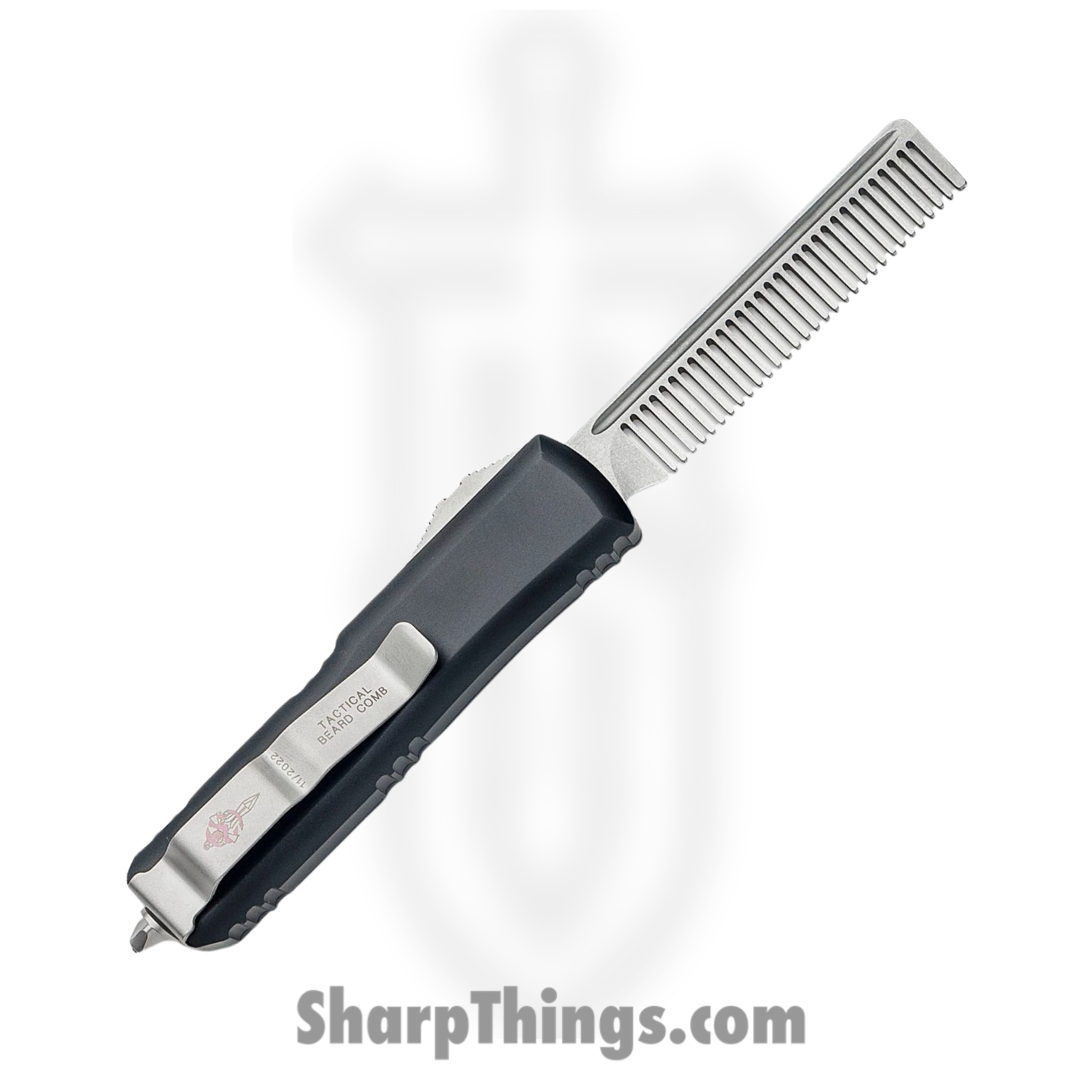Microtech - 234-10TBC - Tactical Beard Comb - 17-4PH Stainless Stonewash - 6061-T6 Aluminum - Black - Image 2