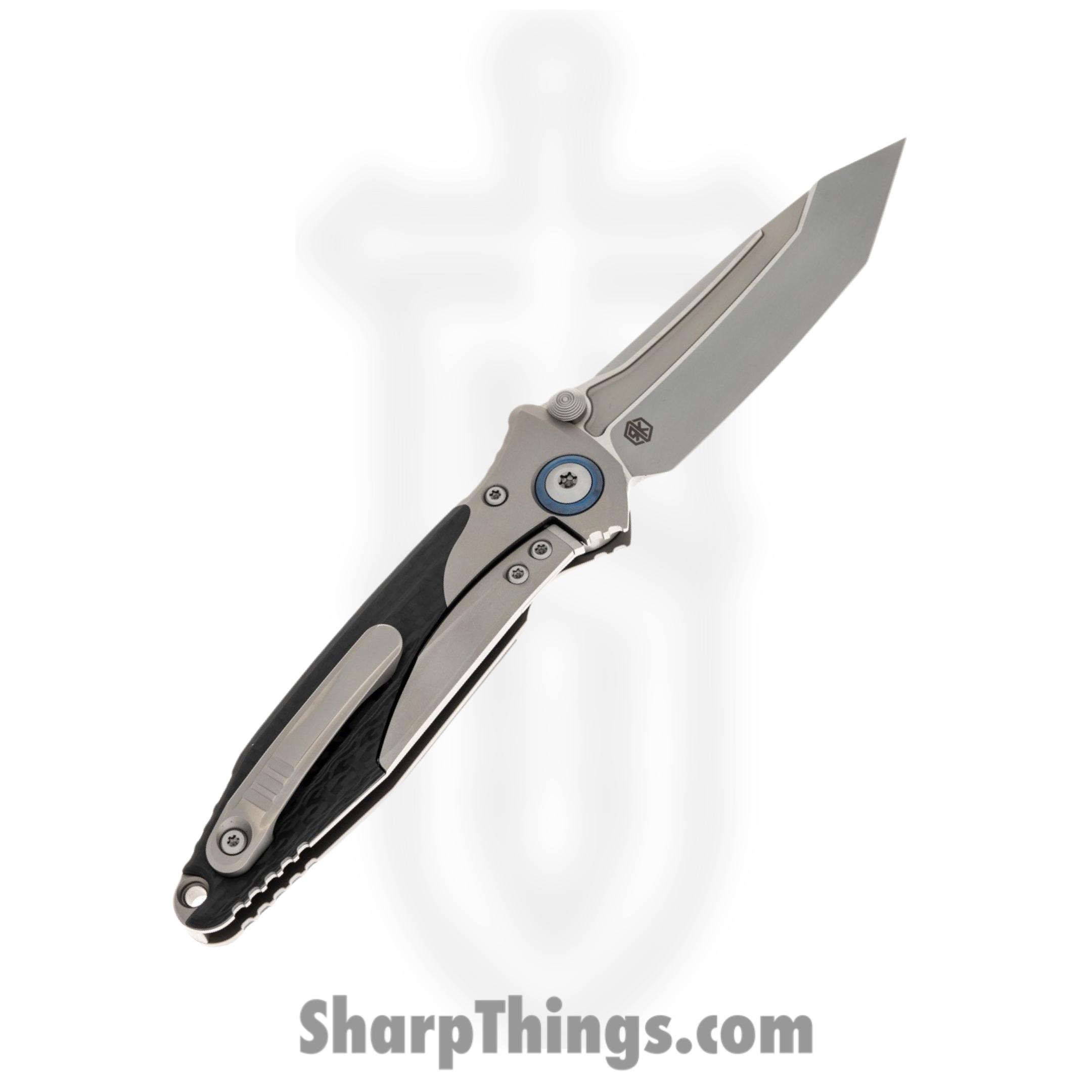 Microtech - 261M-7CFTI - Socom Bravo Mini T/E - Folding Knife - Bead Blasted Tanto - Titanium with Carbon Fiber Scales - Stainless Blue - Image 2