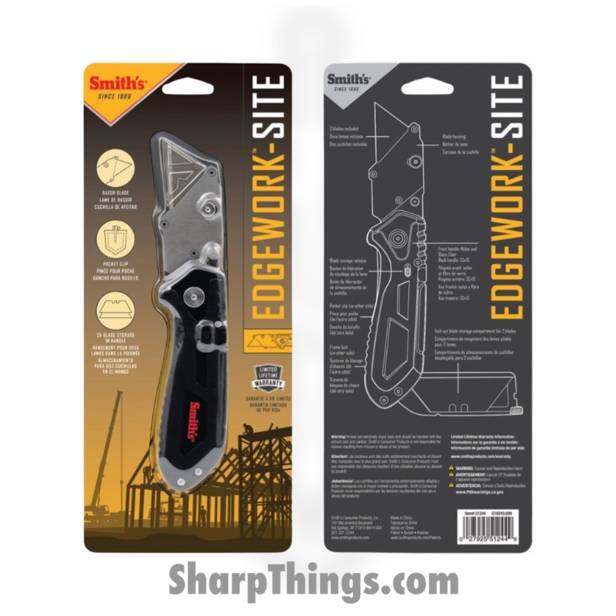 Smith's Sharpeners - AC51244 - Edge Work-Site Razor Knife - Folding Knife - Stainless - GRN - Black - Image 2