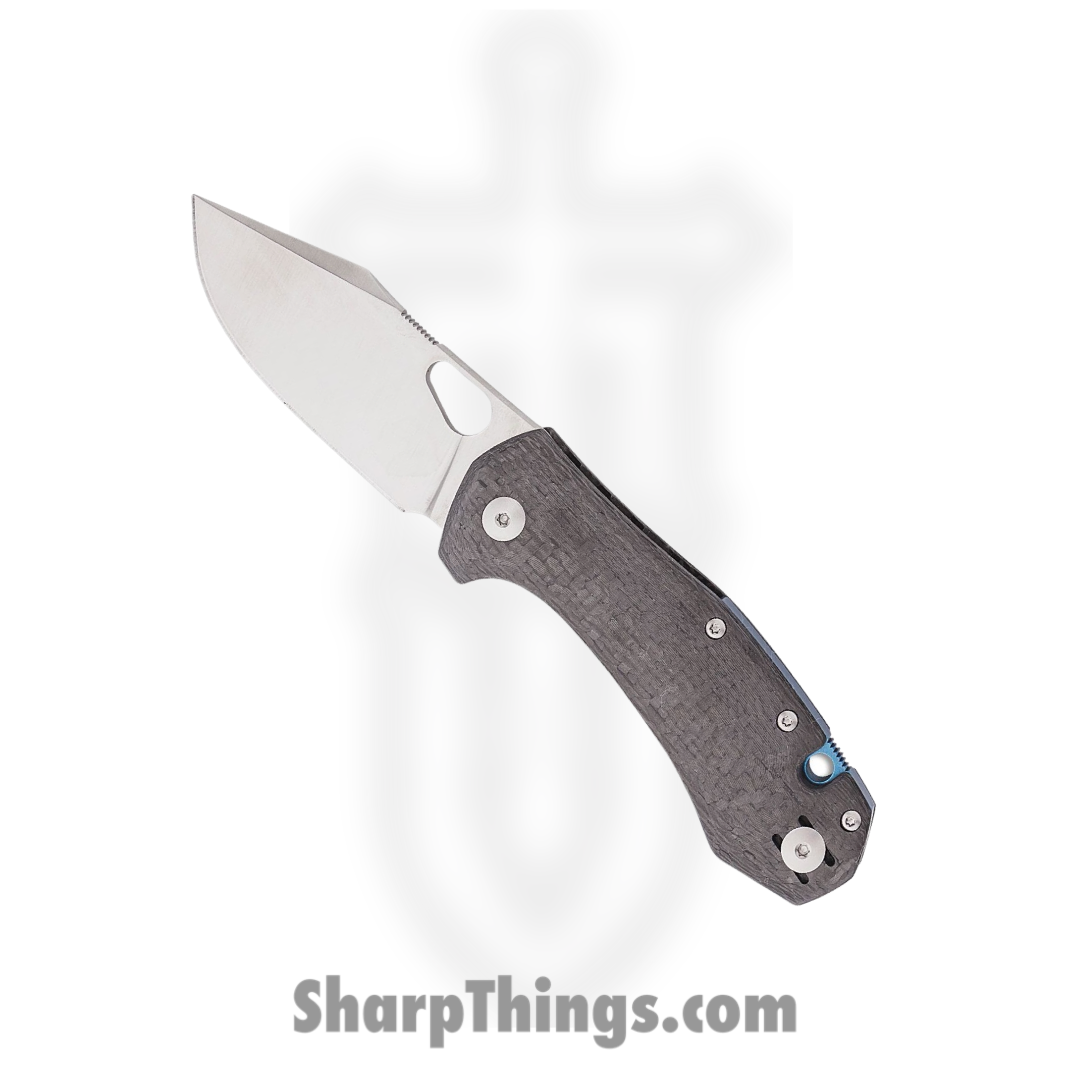GiantMouse - ATELIER-CARBON-FIBER - ACE Atelier ("Mini Grand") - Folding Knife - Elmax Satin Clip Point - Carbon Fiber Blue Ano Ti Backspacer - Black