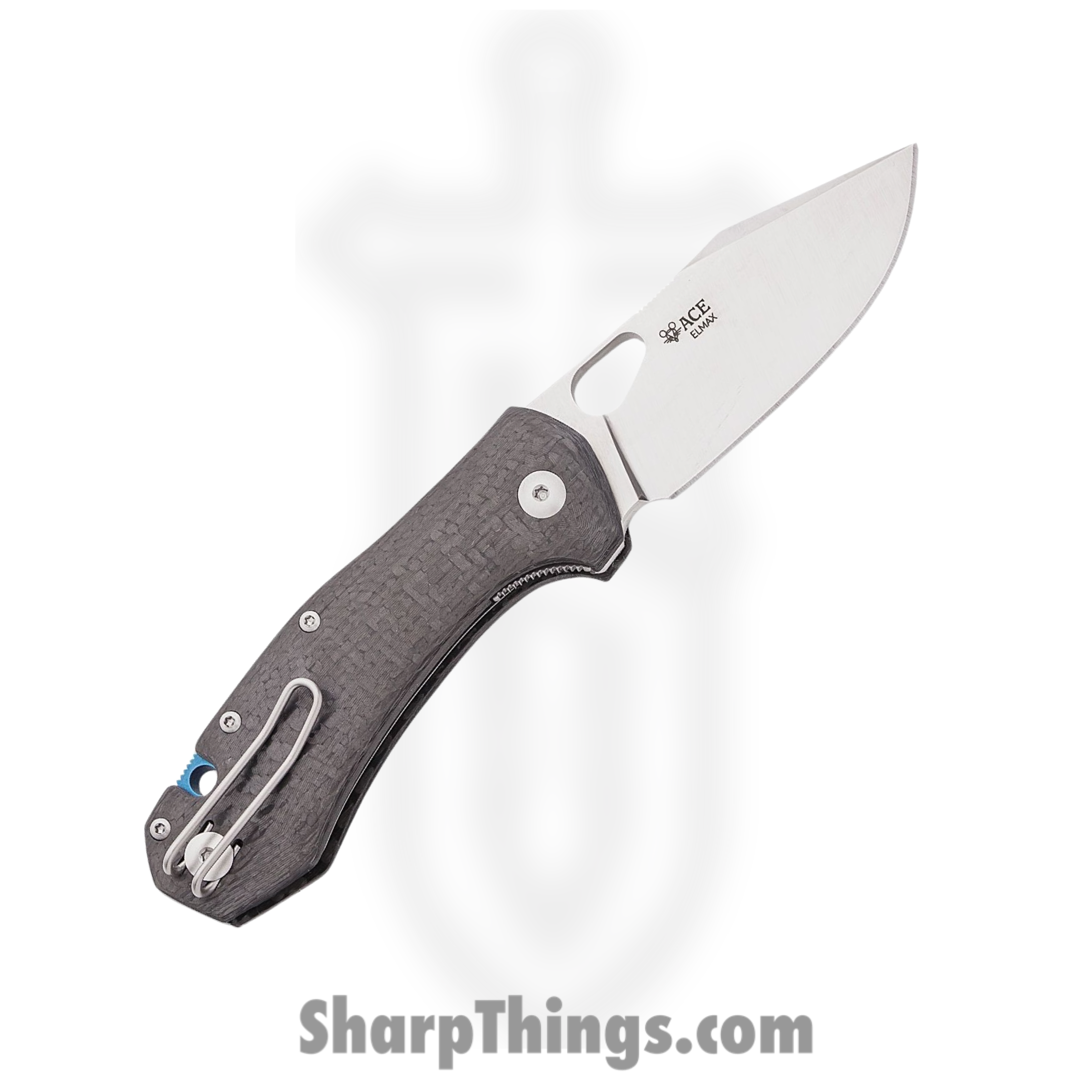 GiantMouse - ATELIER-CARBON-FIBER - ACE Atelier ("Mini Grand") - Folding Knife - Elmax Satin Clip Point - Carbon Fiber Blue Ano Ti Backspacer - Black - Image 2