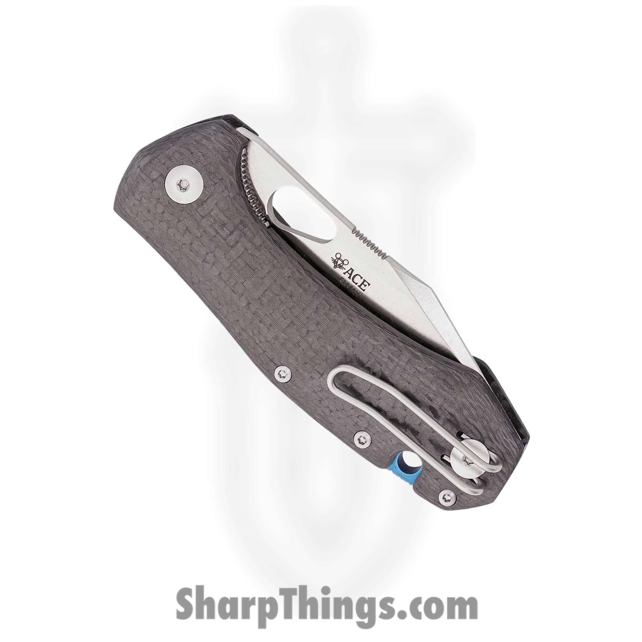 GiantMouse - ATELIER-CARBON-FIBER - ACE Atelier ("Mini Grand") - Folding Knife - Elmax Satin Clip Point - Carbon Fiber Blue Ano Ti Backspacer - Black - Image 4