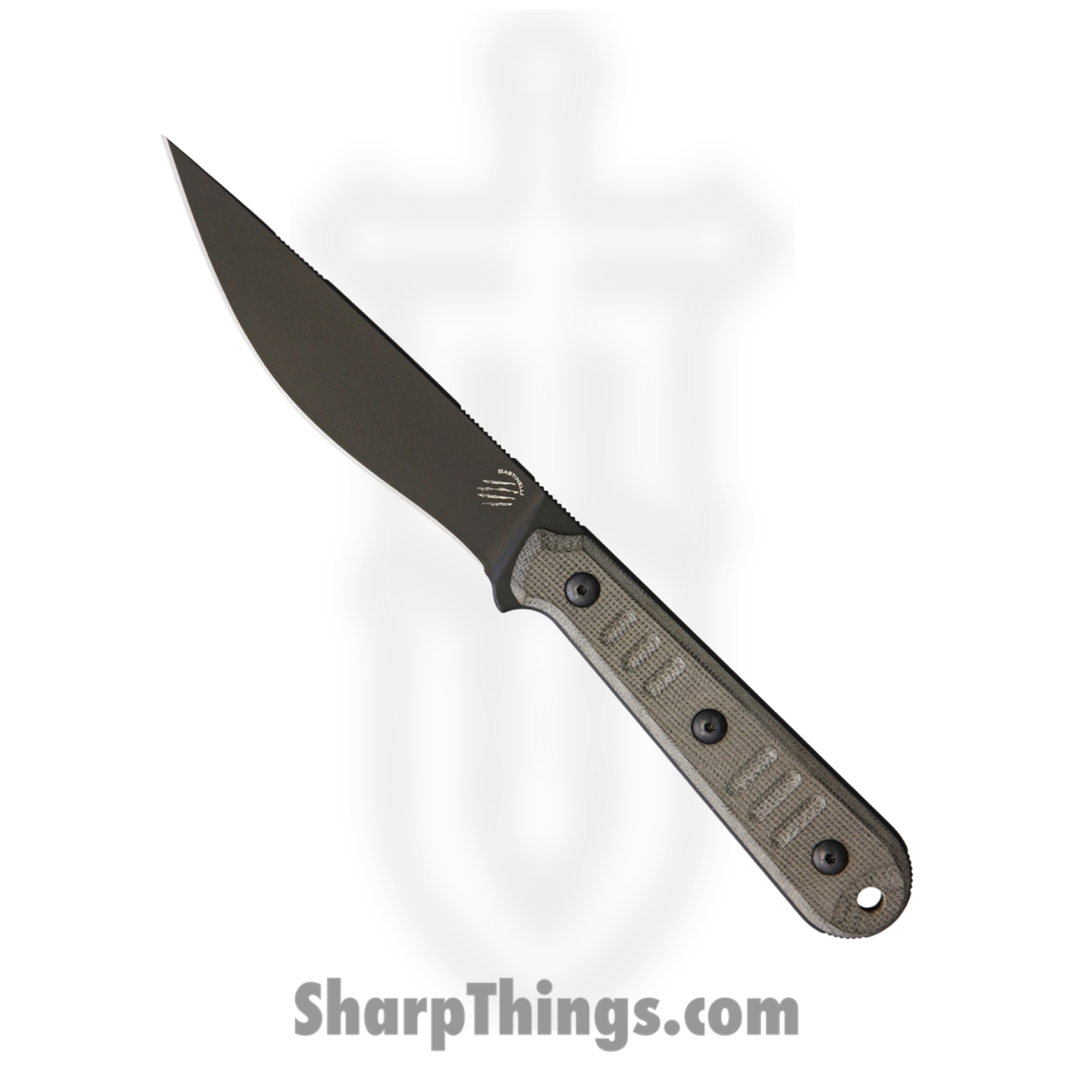Bastinelli Creations - BAS222 - Silence Slim - Fixed Blade Knife - N690 Black Drop Point - Linen Micarta - OD Green