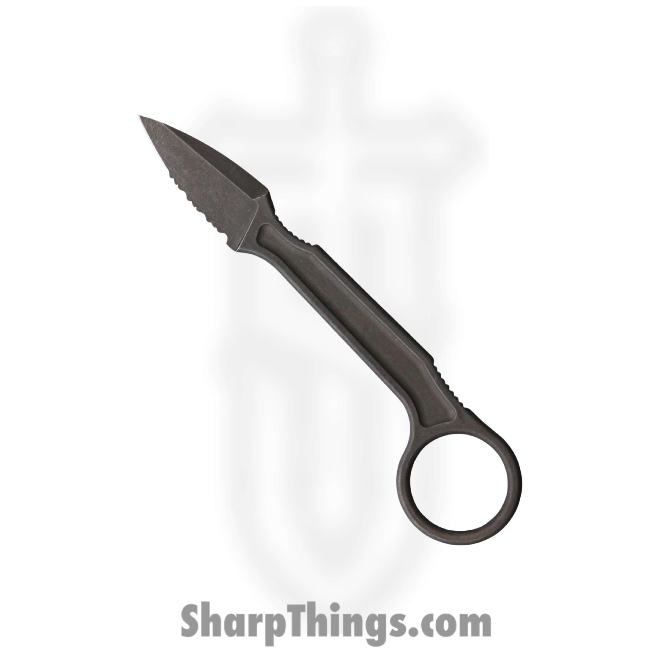 Bastinelli Creations - BAS223S - Spade Serrated - Fixed Blade Knife - N690 Stonewash Spear Point - Skeletonized - Black
