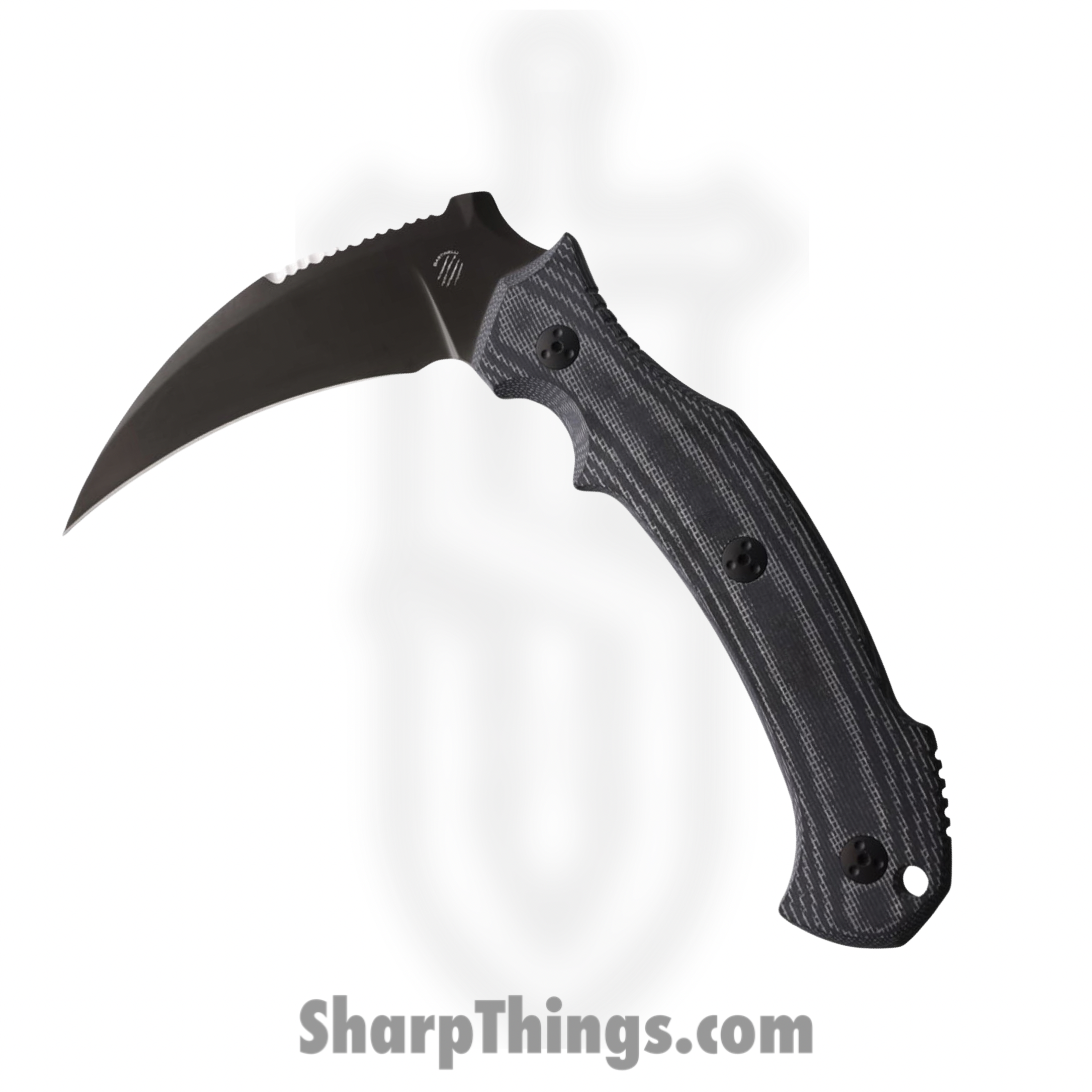 Bastinelli Creations - BAS249 - Grumpy Serrated - Fixed Blade Knife - M390 PVD Karambit - Micarta - Black
