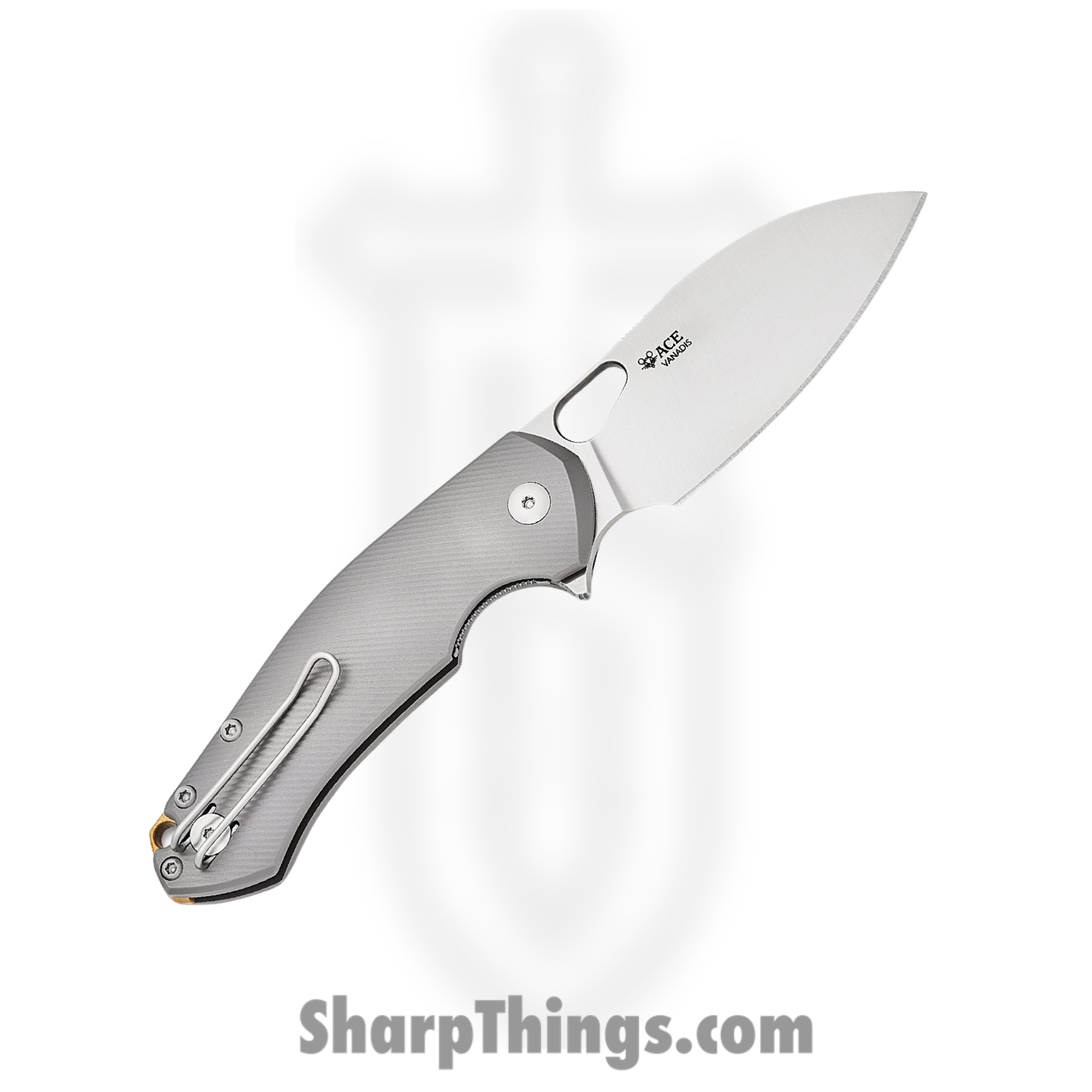 GiantMouse - BIBLIO-XL-TITANIUM - ACE Biblio-XL - Folding Knife - Vanadis Satin Sheepsfoot - Textured Titanium - Silver - Image 2