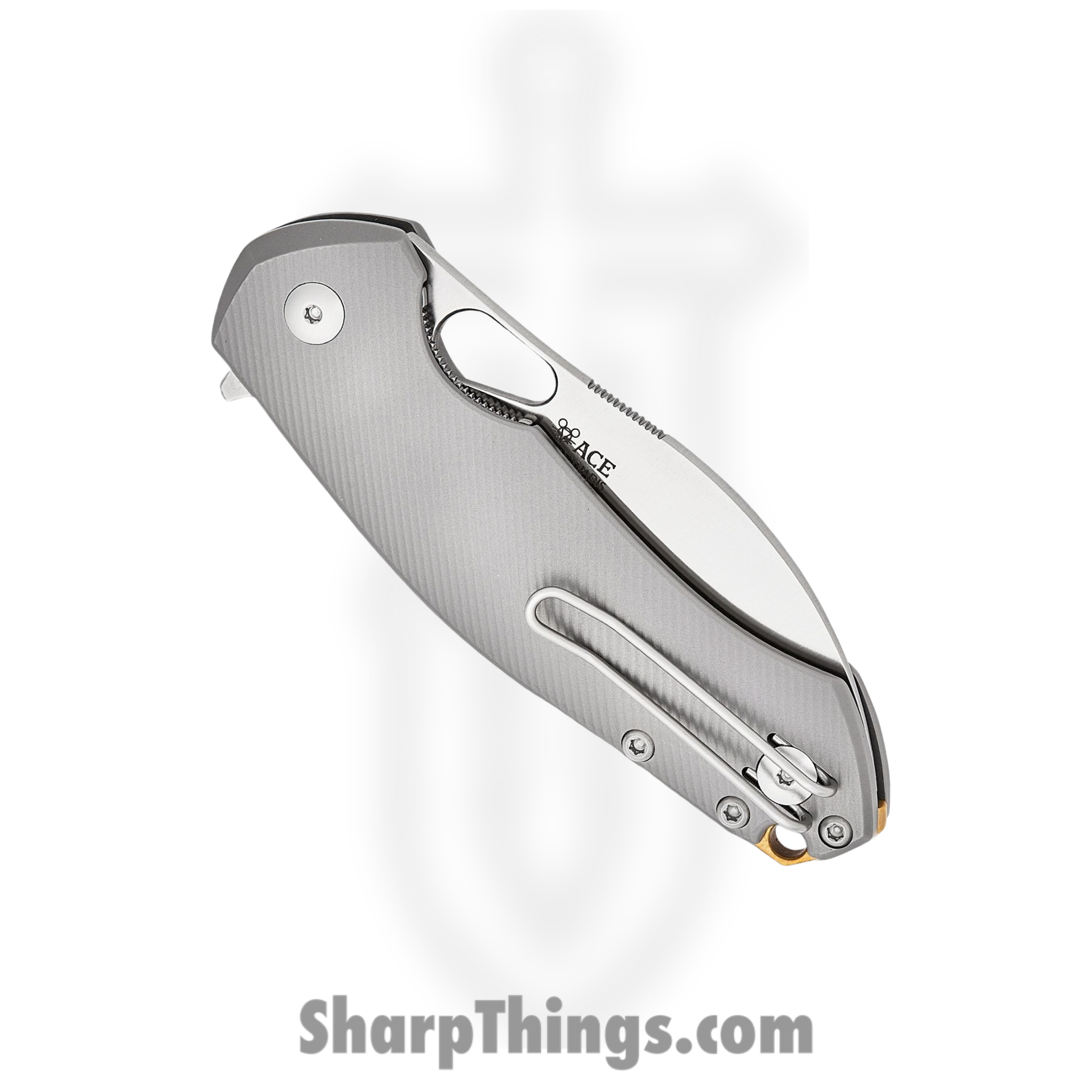 GiantMouse - BIBLIO-XL-TITANIUM - ACE Biblio-XL - Folding Knife - Vanadis Satin Sheepsfoot - Textured Titanium - Silver - Image 4