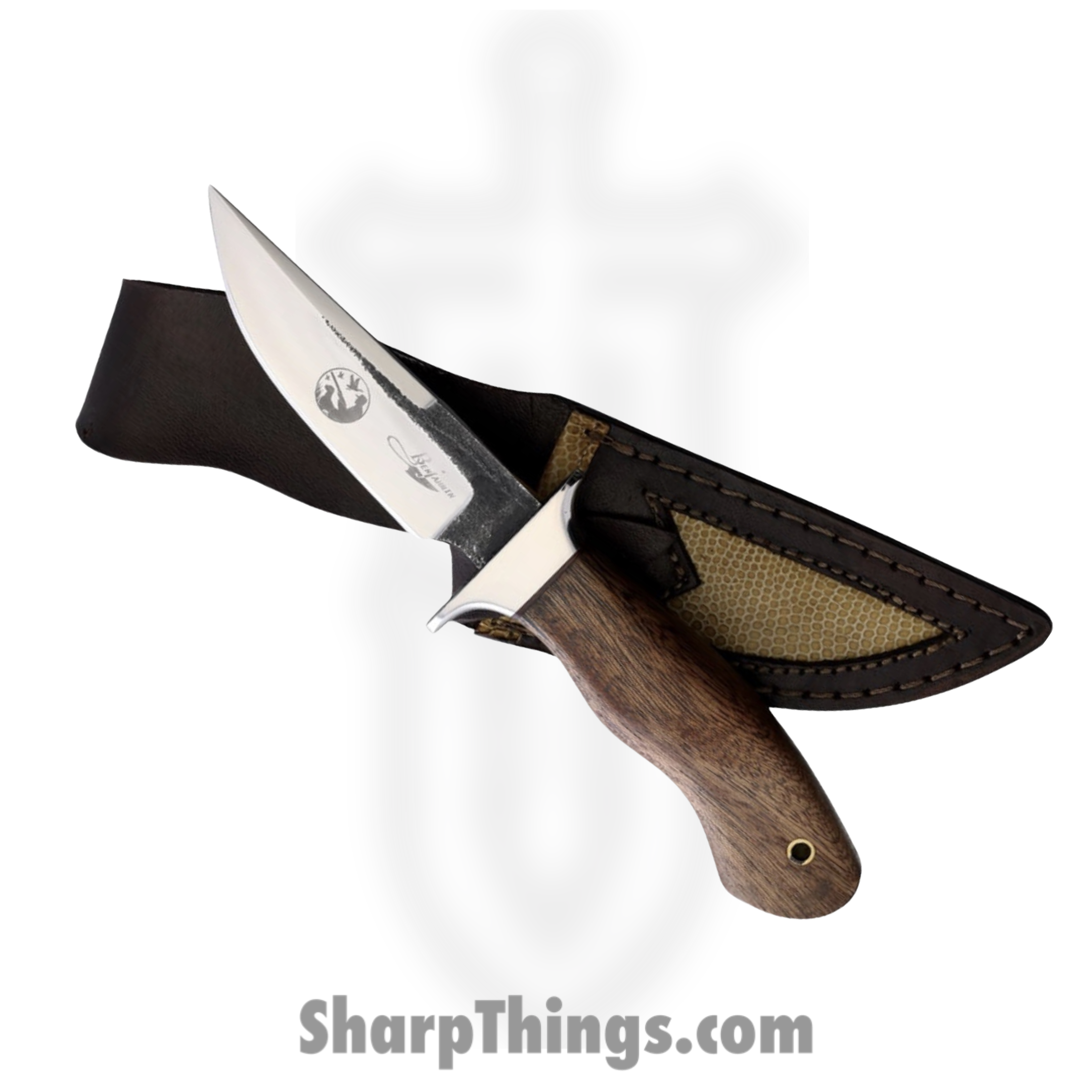 BenJahmin Knives - BKA032 - Brute De Forge Hunting Knife - Fixed Blade Knife - Stainless Satin Drop Point - Wood - Brown - Image 3