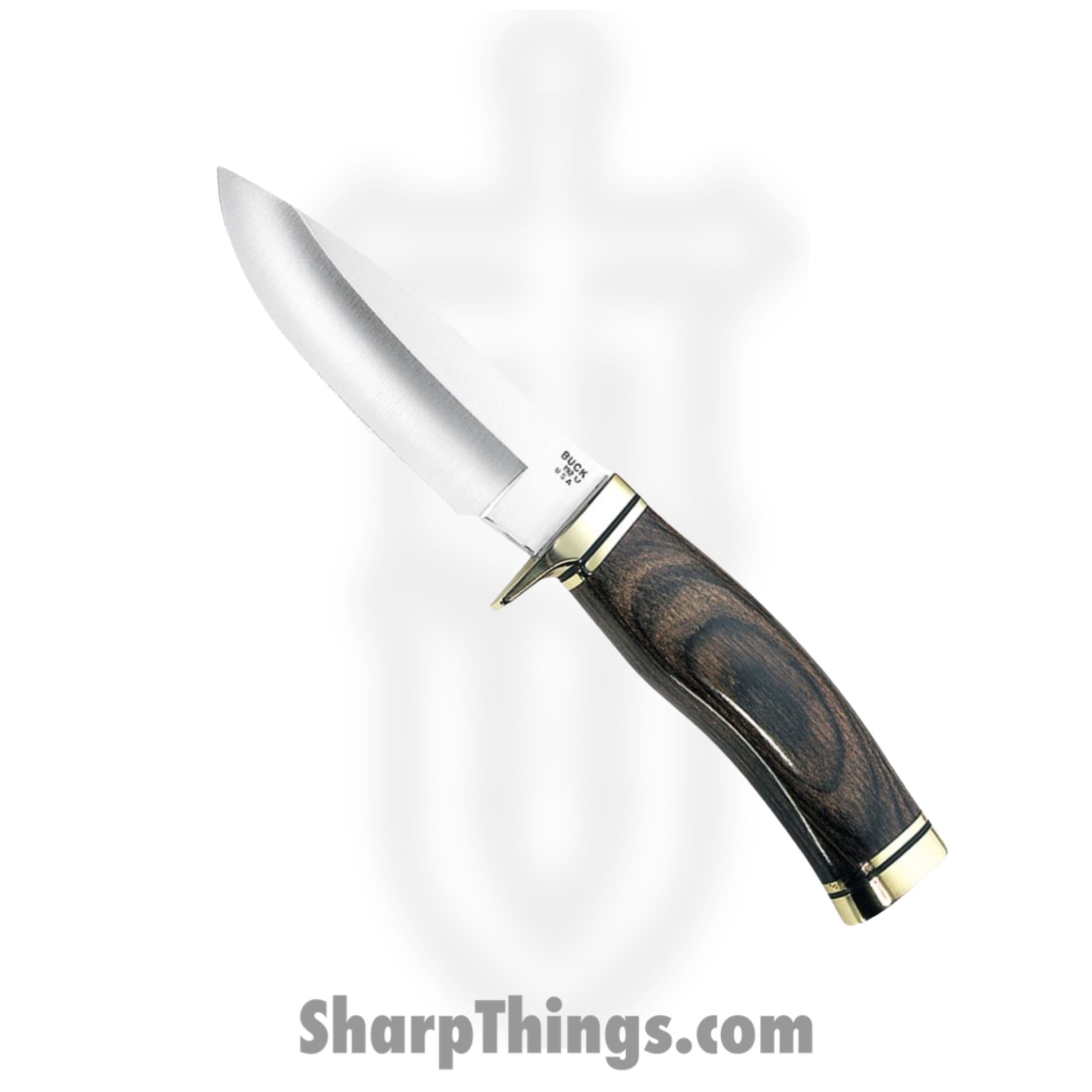 Buck - BU192 - Vanguard - Fixed Blade Knife - 420HC Satin Drop Point - Wood with Brass Guard and Pommel - Brown