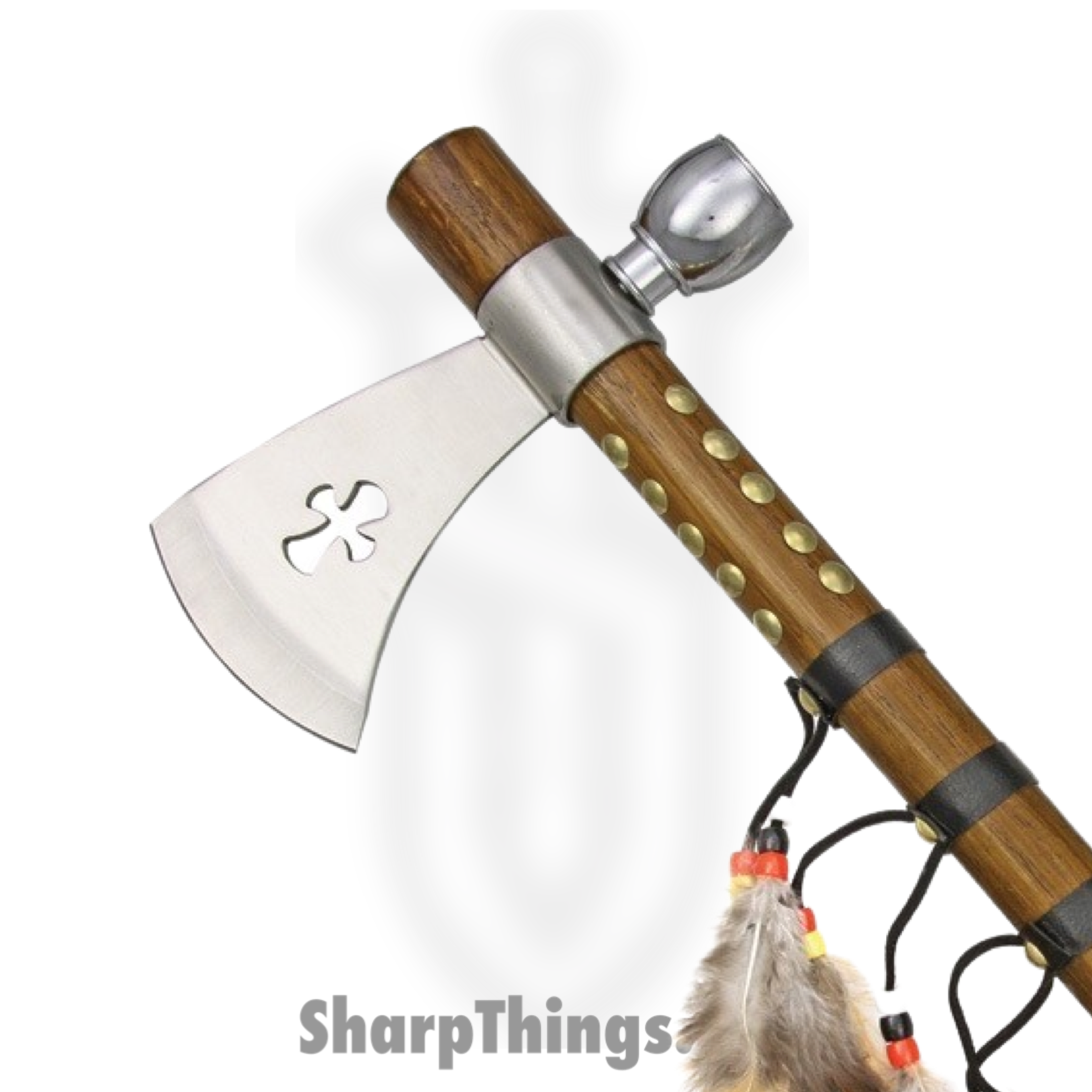 Rite Edge - CN210956 - Feather Tomahawk Peace Pipe - Fixed Blade Knife - 101953L Satin - Wood - Brown - Image 3