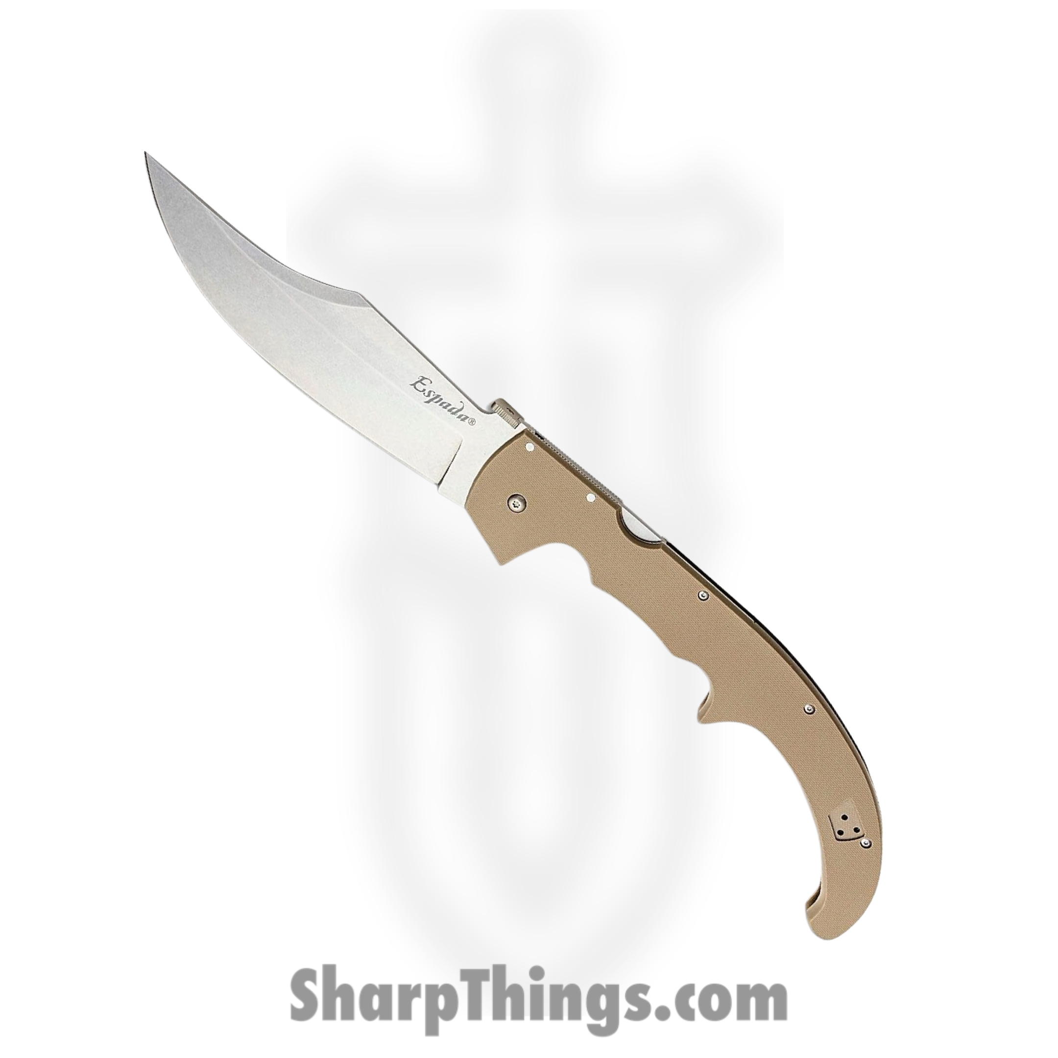 Cold Steel - CS62MGCDESW - Espada XL Lockback - Folding Knife - AUS 10A Stonewash Trailing Point - FDE G10 - Tan