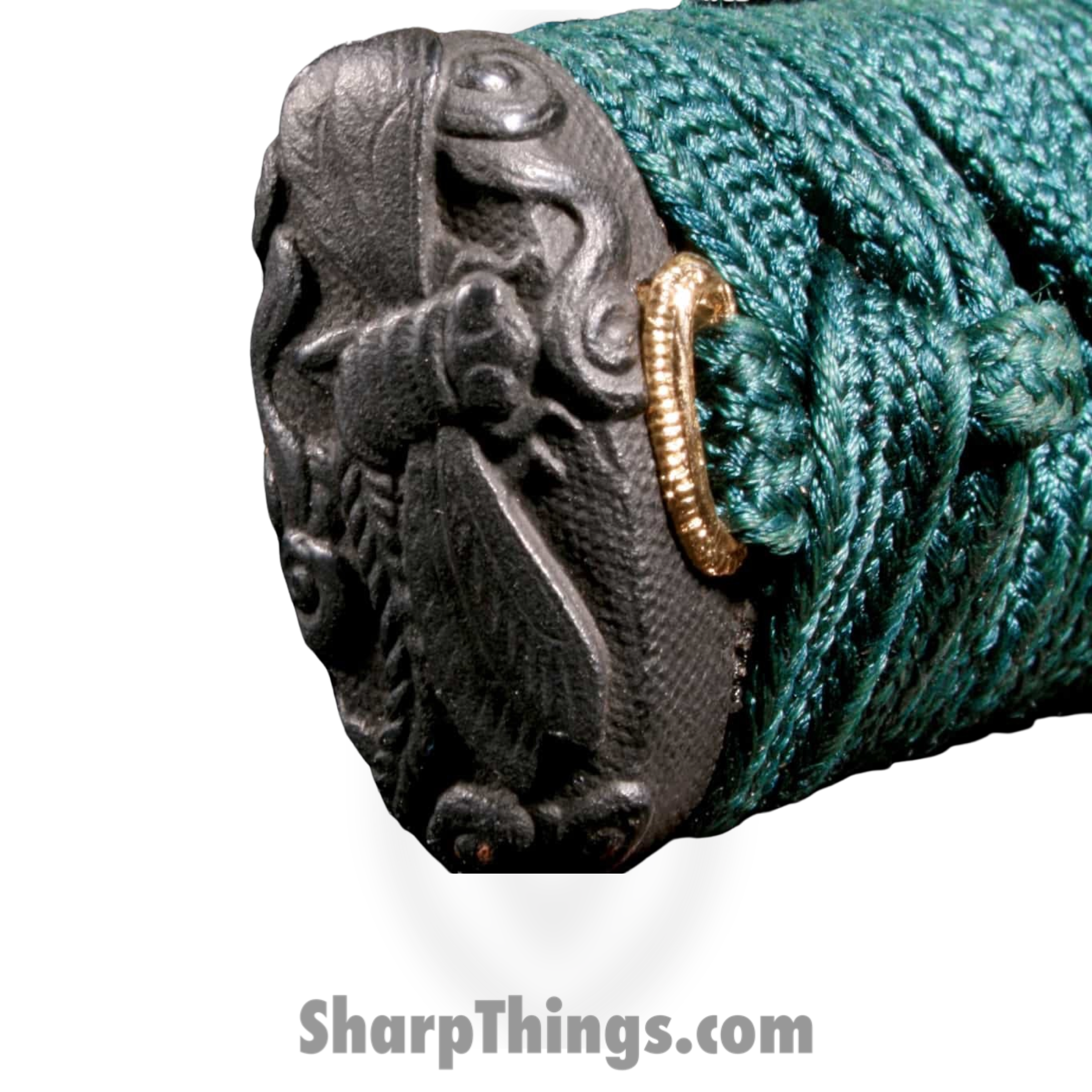 Cold Steel - CS88DK - Dragonfly Katana - Fixed Blade Knife - 1055HC Polished - Ray Skin with Teal Green Silk Braid Cord and Brass Menuki - Teal - Image 3