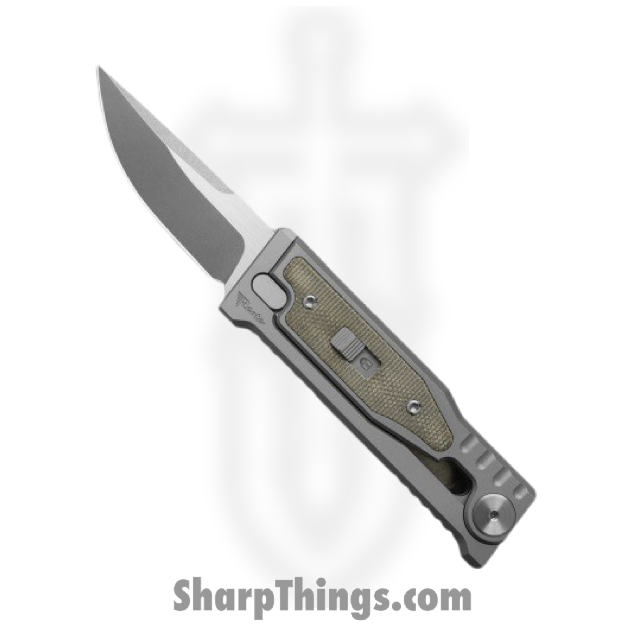 Reate Knives - ExoMinSwDpGr - Mini Exo - Gravity Knife - CPM-3V Stonewashed Drop Point - Micarta - Green