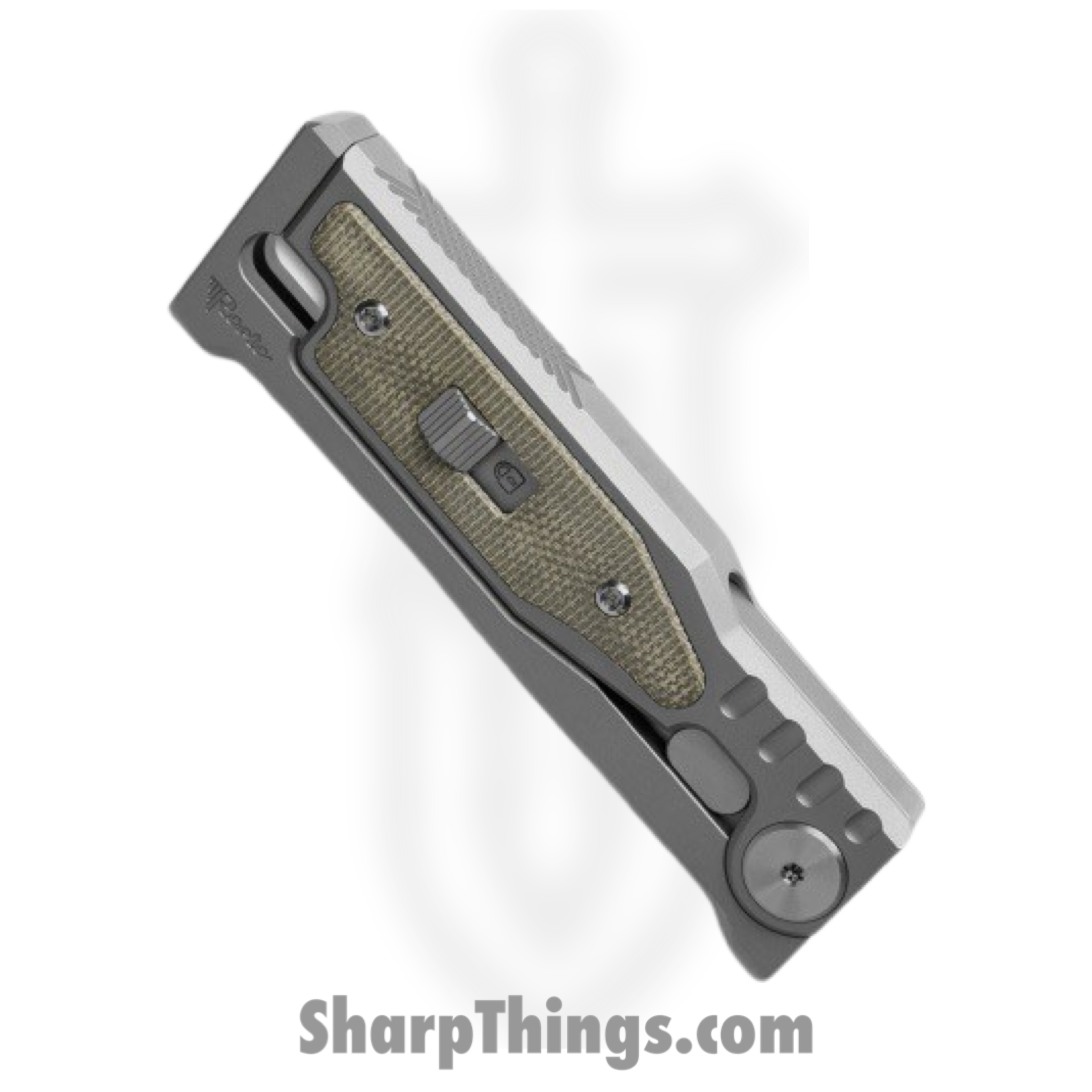 Reate Knives - ExoMinSwDpGr - Mini Exo - Gravity Knife - CPM-3V Stonewashed Drop Point - Micarta - Green - Image 2