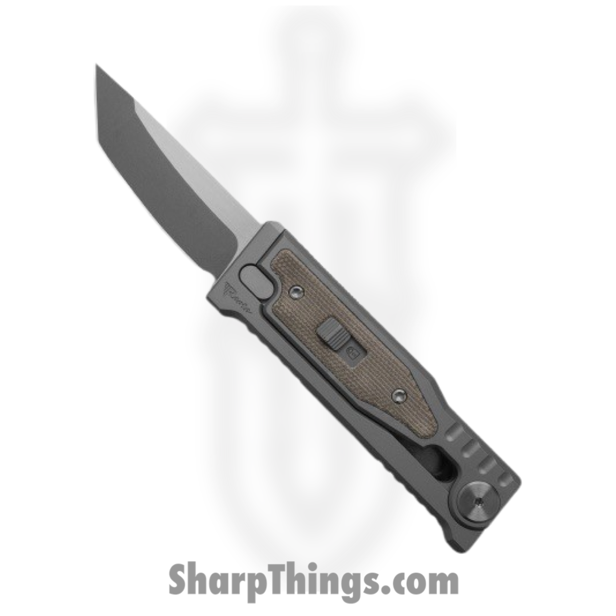 Reate Knives - ExoMinSwTnGR - Mini Exo - Gravity Knife - CPM-3V Stonewashed Tanto - Micarta - Green