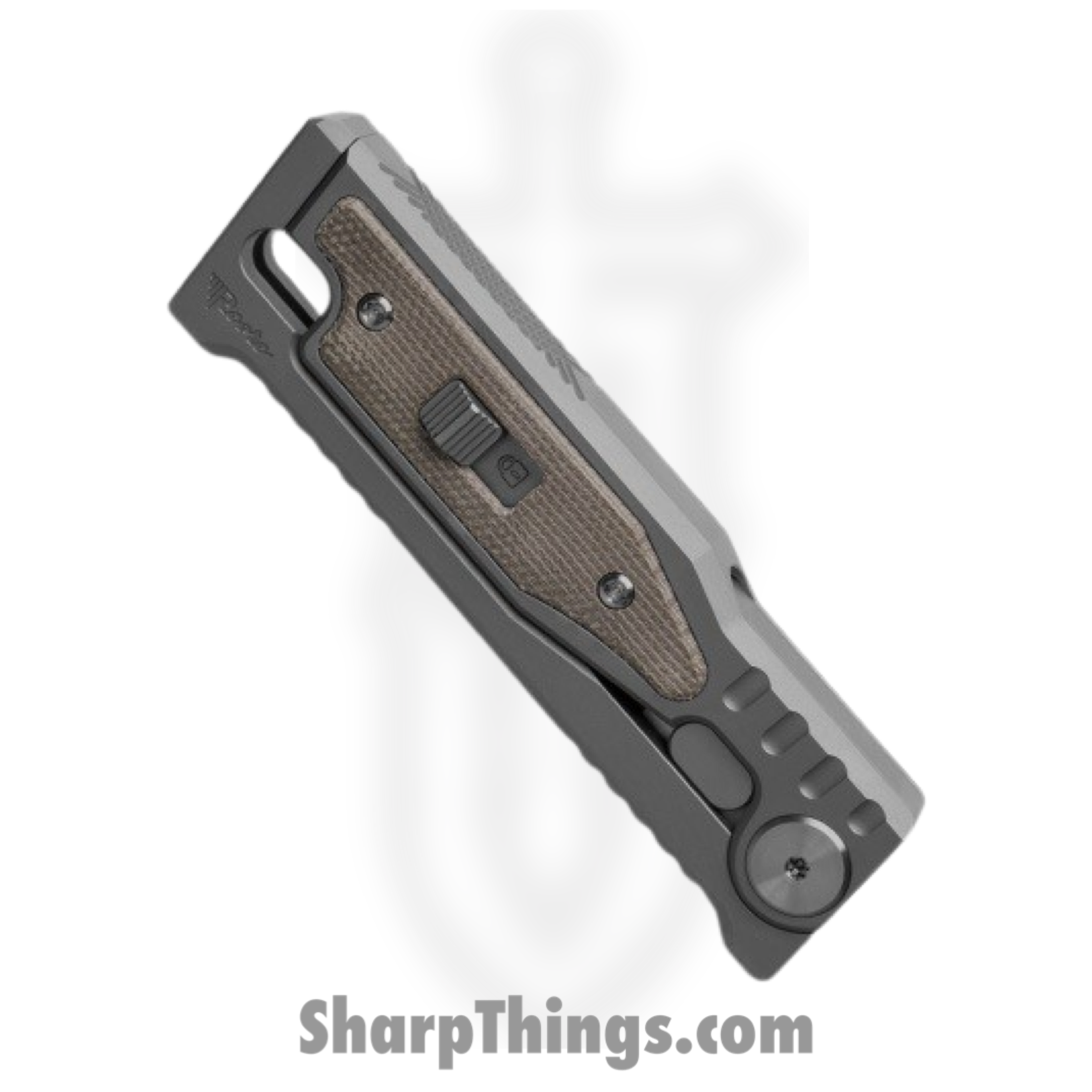 Reate Knives - ExoMinSwTnGR - Mini Exo - Gravity Knife - CPM-3V Stonewashed Tanto - Micarta - Green - Image 2