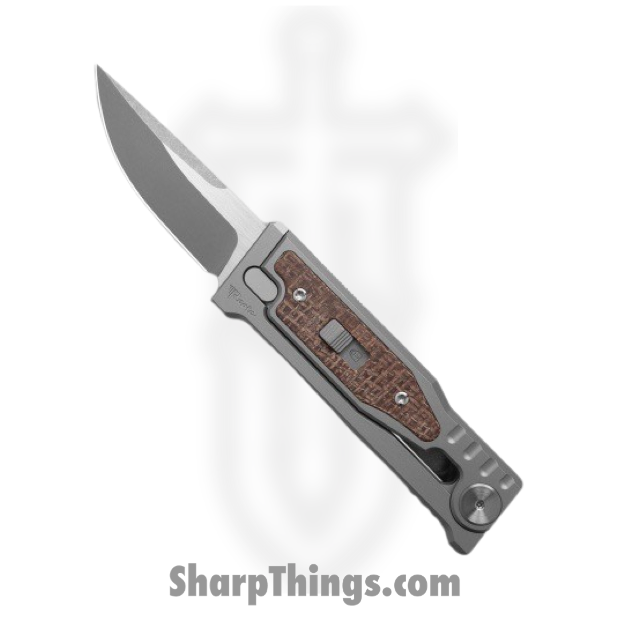 Reate Knives - ExoMinSwDpBu - Mini Exo - Gravity Knife - CPM-3V Stonewashed Drop Point - Micarta - Burlap