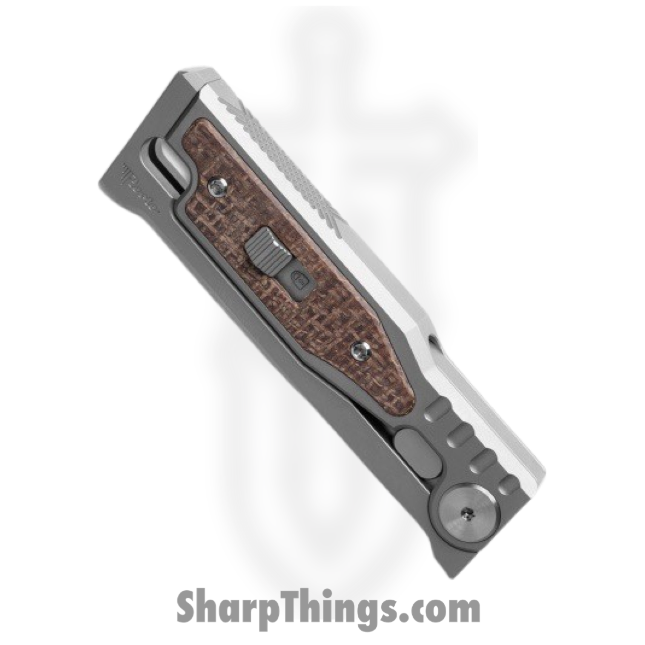 Reate Knives - ExoMinSwDpBu - Mini Exo - Gravity Knife - CPM-3V Stonewashed Drop Point - Micarta - Burlap - Image 2