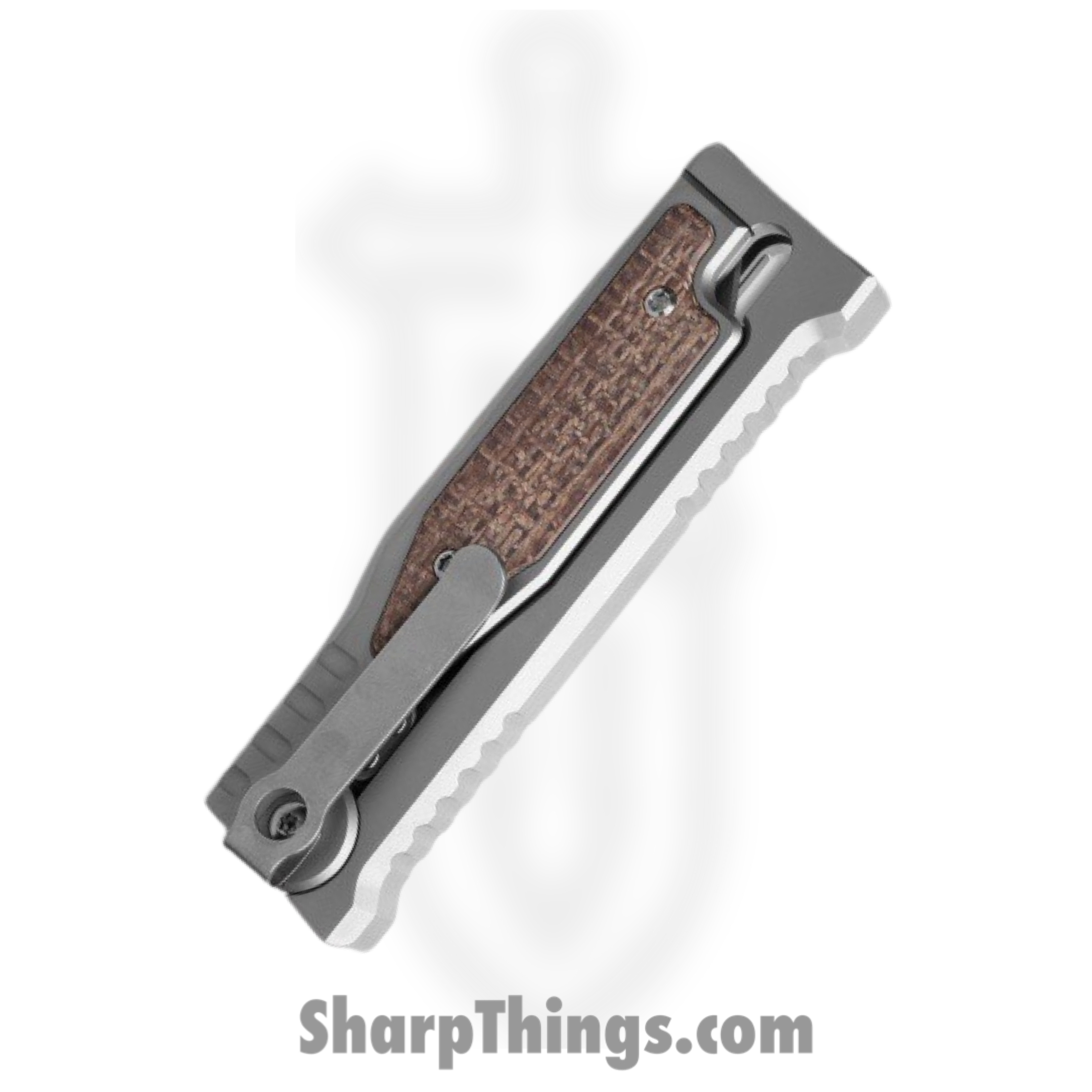 Reate Knives - ExoMinSwDpBu - Mini Exo - Gravity Knife - CPM-3V Stonewashed Drop Point - Micarta - Burlap - Image 3