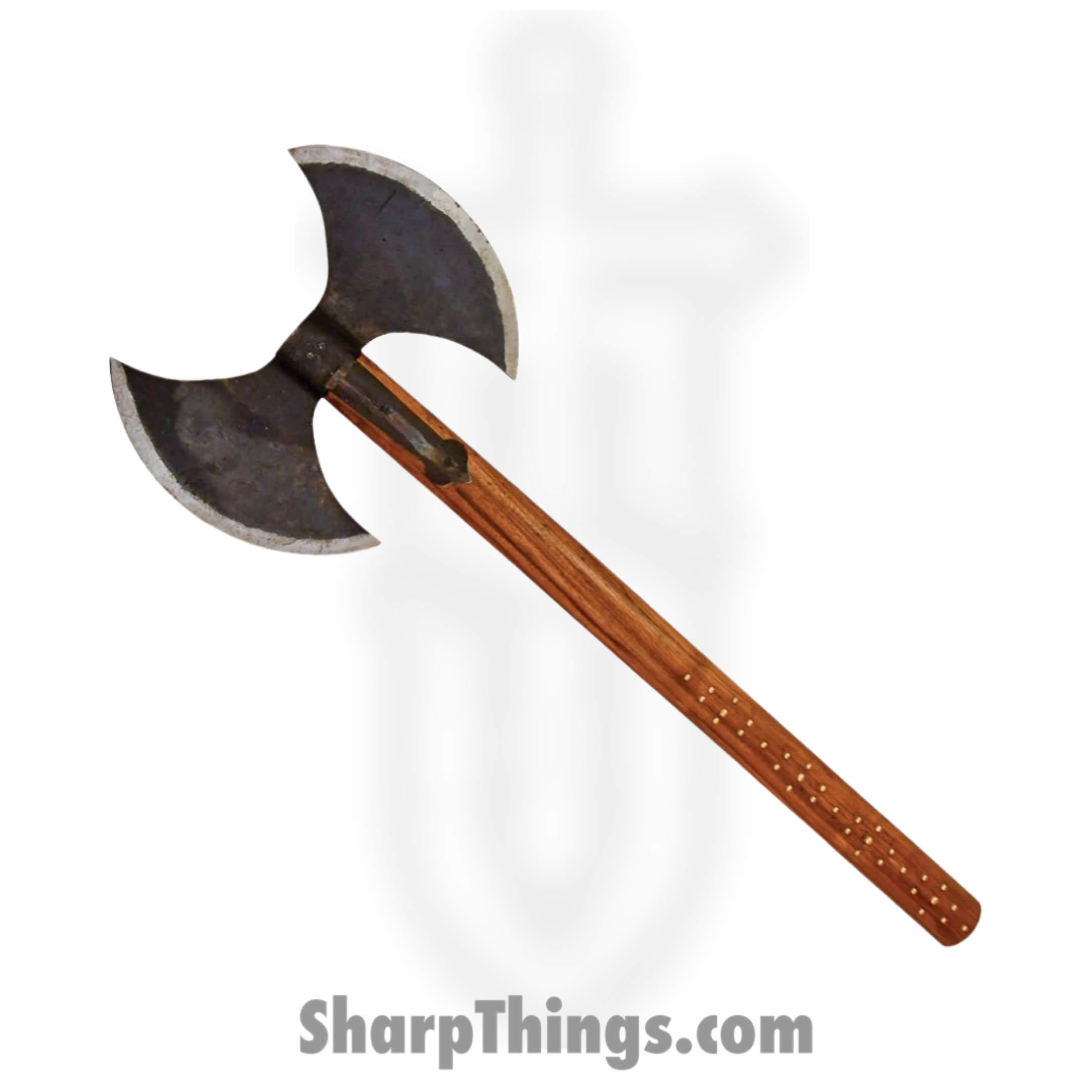 Factory X - FX1002STU - Hero Axe with Studded Handle - Fixed Blade Knife - Carbon Steel Black Axe - Wood - Brown