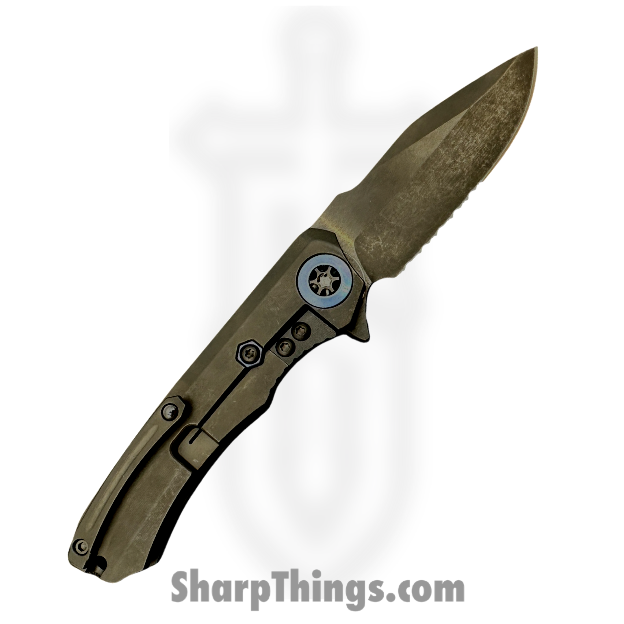 Heretic Knives - H001-6B-BLUTI - Wraith Manual - Folding Knife - Battle worn DLC Magnacut Partial Serrated Clip Point - DLC Titanium w/Carbon Fiber - Black with Blue Ti Accents - Image 2