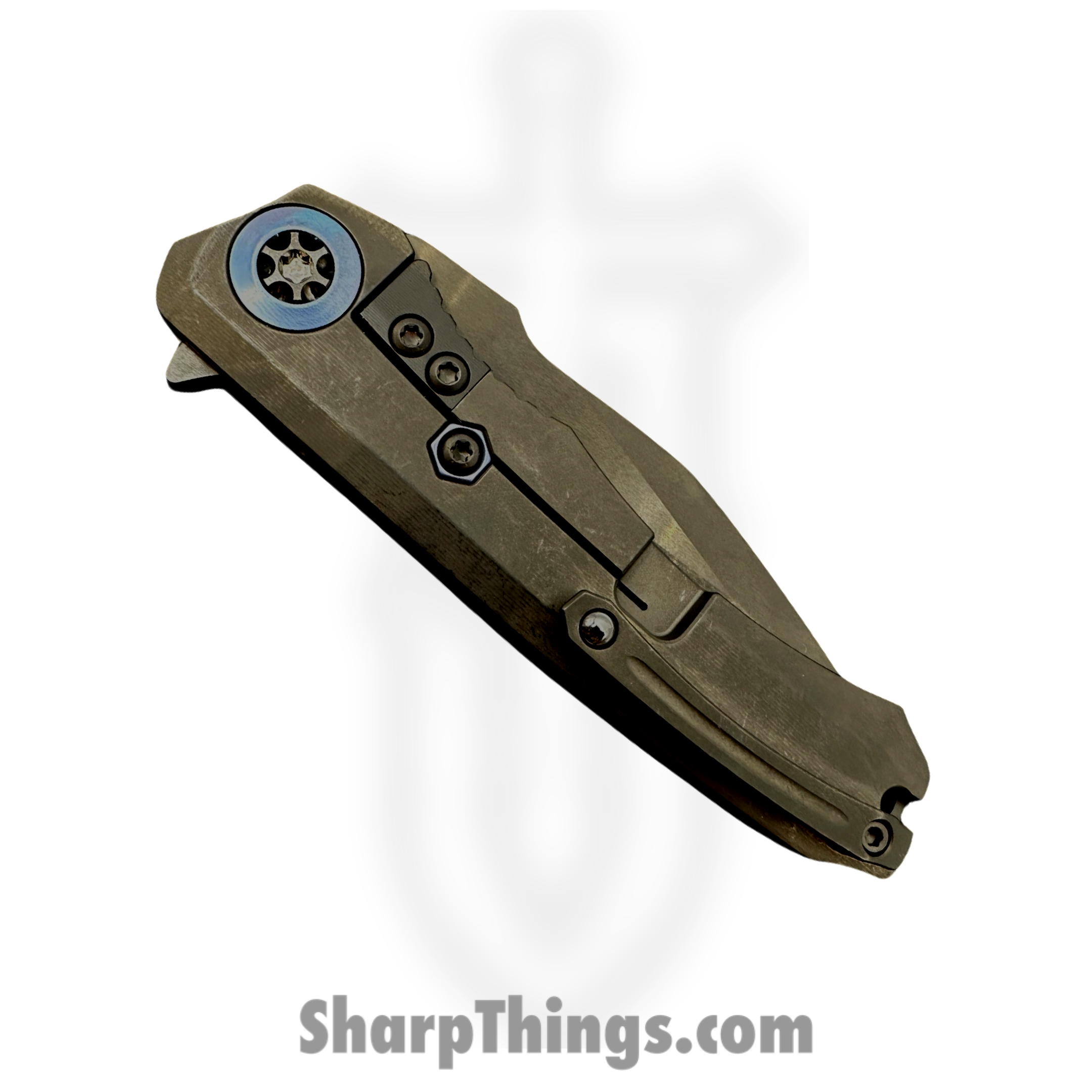Heretic Knives - H001-6B-BLUTI - Wraith Manual - Folding Knife - Battle worn DLC Magnacut Partial Serrated Clip Point - DLC Titanium w/Carbon Fiber - Black with Blue Ti Accents - Image 4